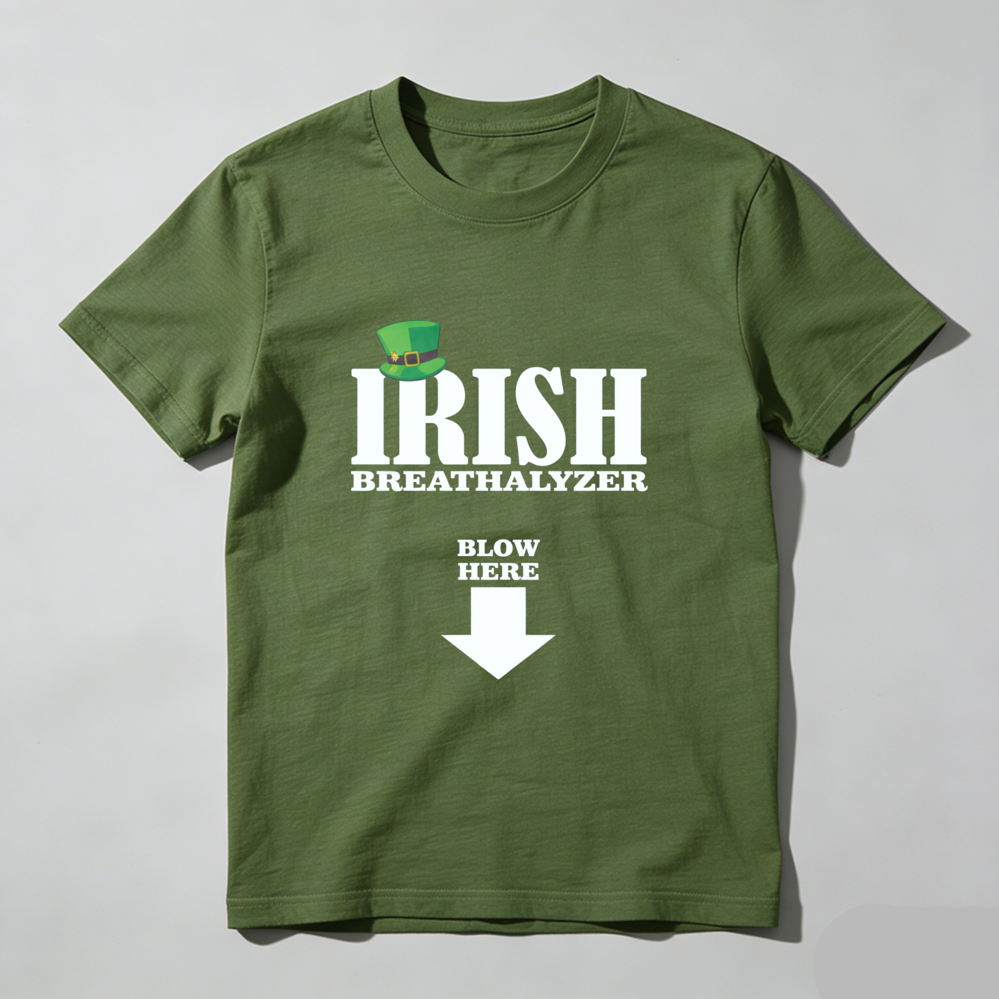 TEECURENT Irish Breathalyzer T-Shirt Blow Here St Patrick's Day Funny Shirt Men Women Unisex Casual Wear