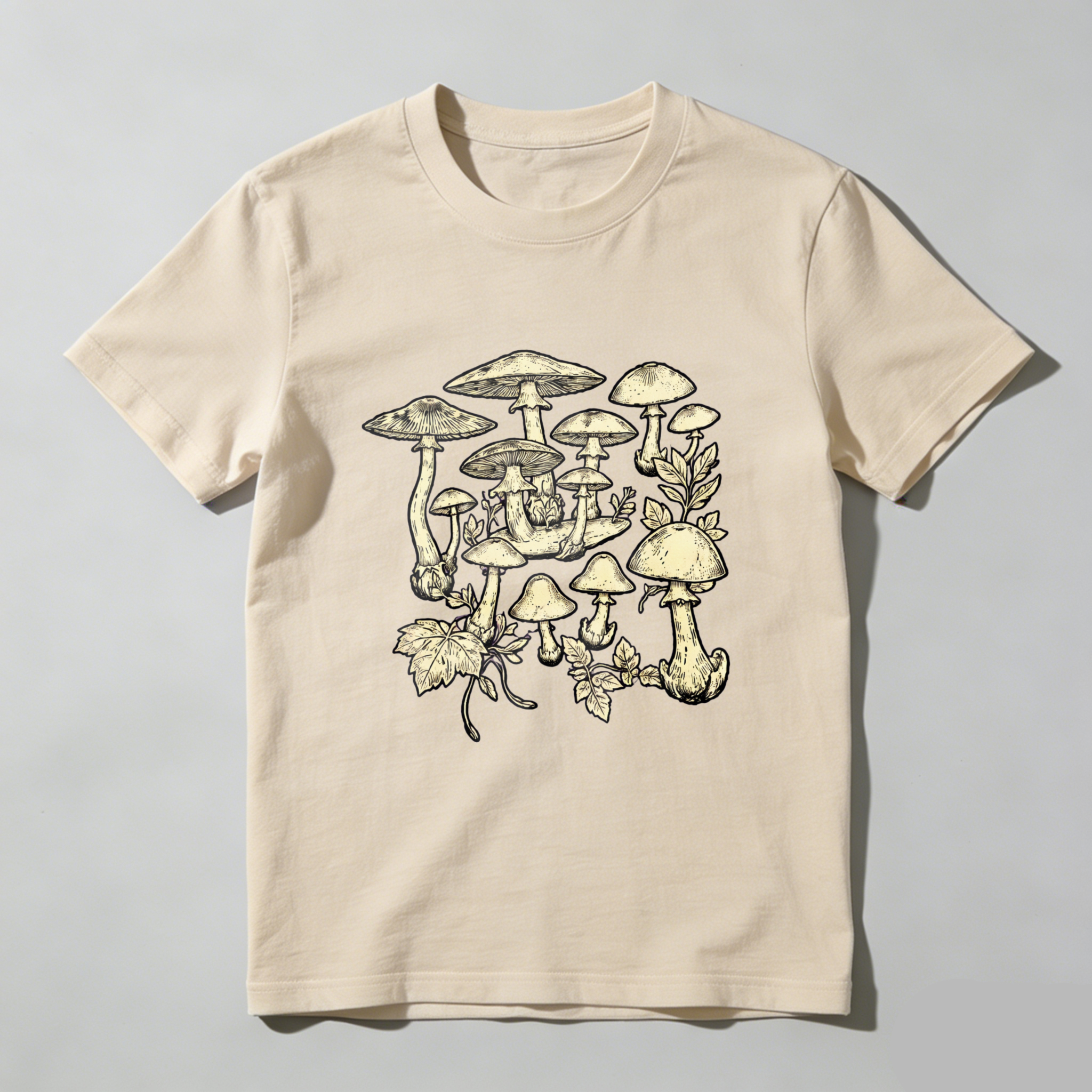 TEECURENT Mushroom Forest Botanical Design T-Shirt Nature Inspired Graphic Tee For Men And Women WOMEN