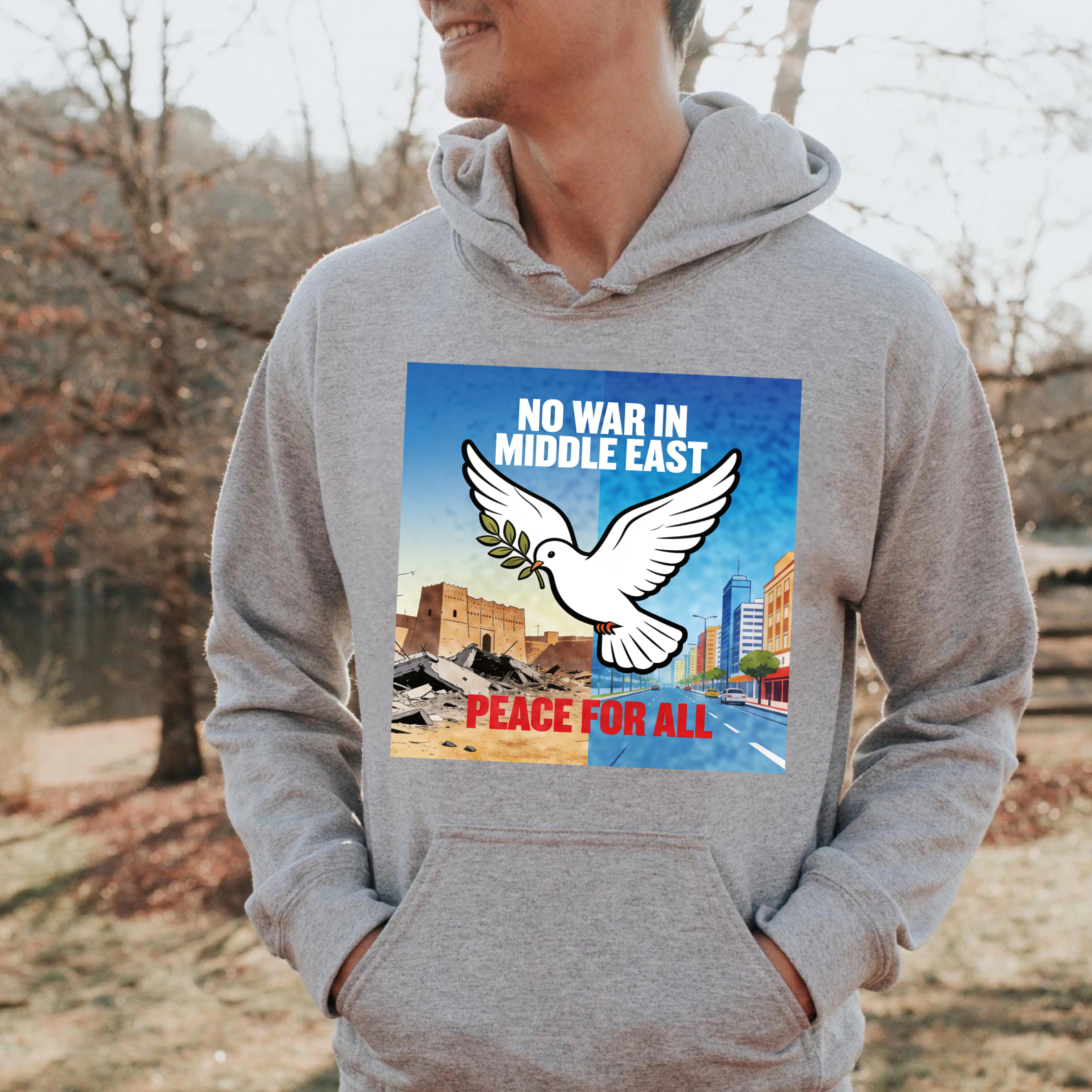 TEECURENT No War In Middle East Peace For All Hoodie With Dove And Olive Branch Graphic Design For Peace Advocacy And Social Awareness
