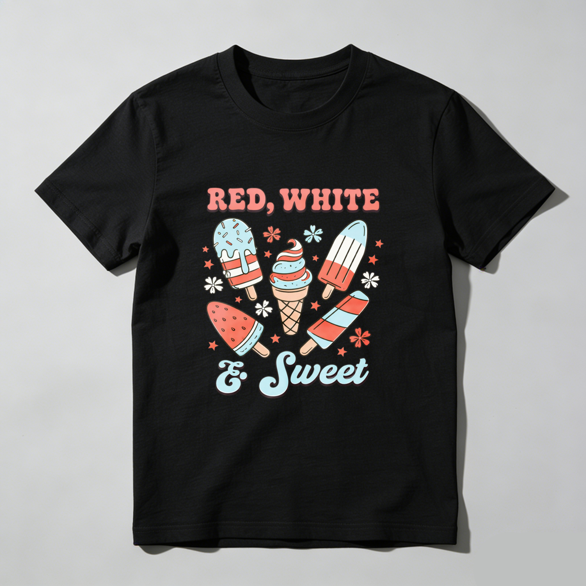 TEECURENT Red White And Sweet Ice Cream Pops Patriotic Summer T Shirt WOMEN