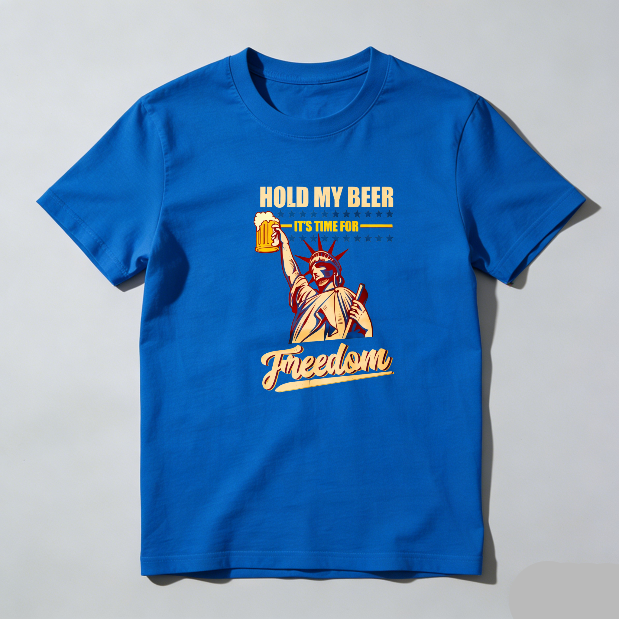 TEECURENT Hold My Beer Freedom Statue Pure Cotton Short Sleeve T-Shirt-TeeCurent