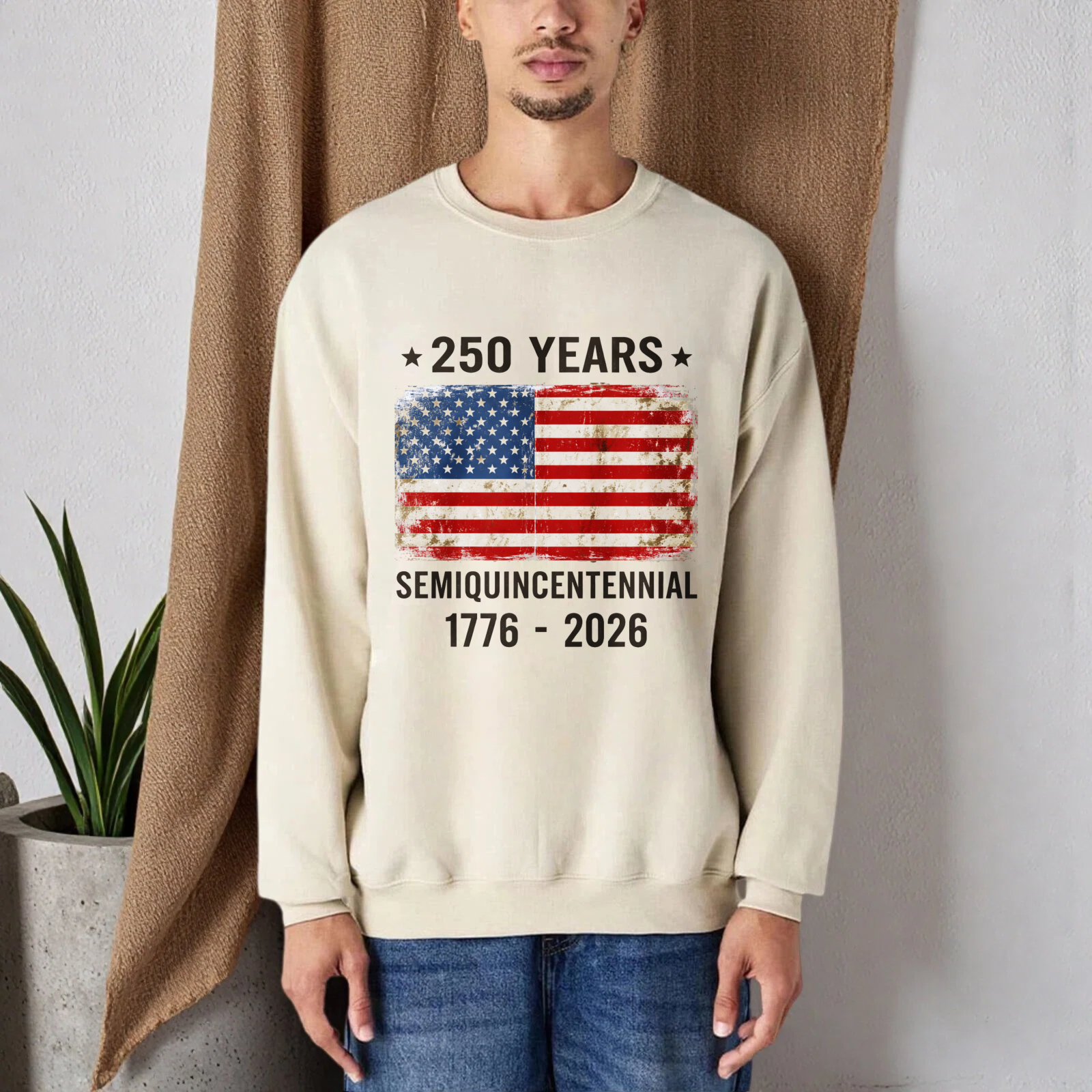 American Flag 250 Years Independence Day 1776 2026 Sweatshirt Unisex Crewneck Pullover Black