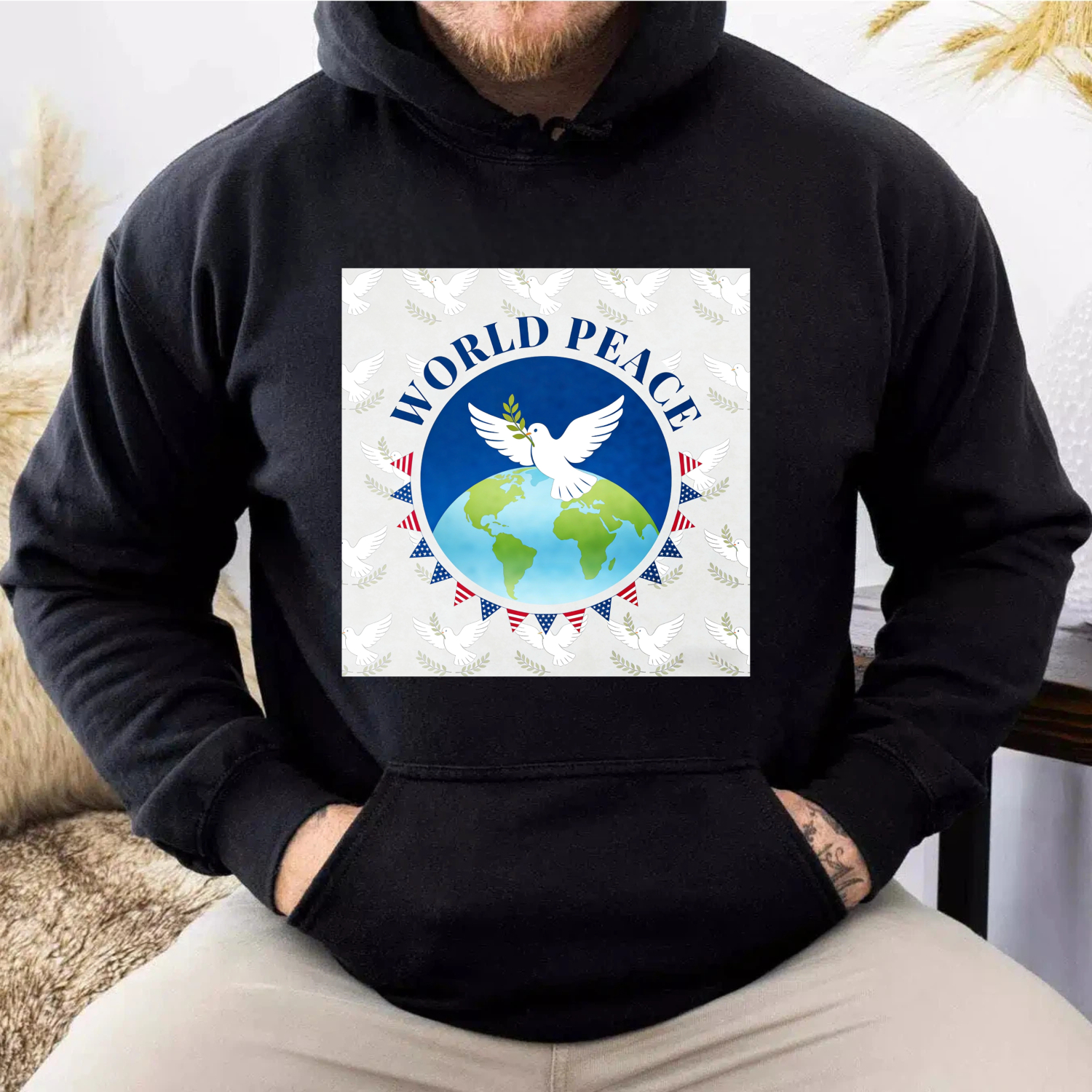 TEECURENT World Peace Dove Globe Design Hoodie For Men And Women Unisex Sweatshirt With Pocket And Drawstring Hood Comfortable Casual Wear For Everyday Use