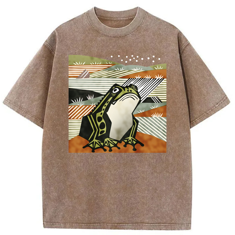 Frog In Abstract Landscape Pattern tshirt 100% cotton