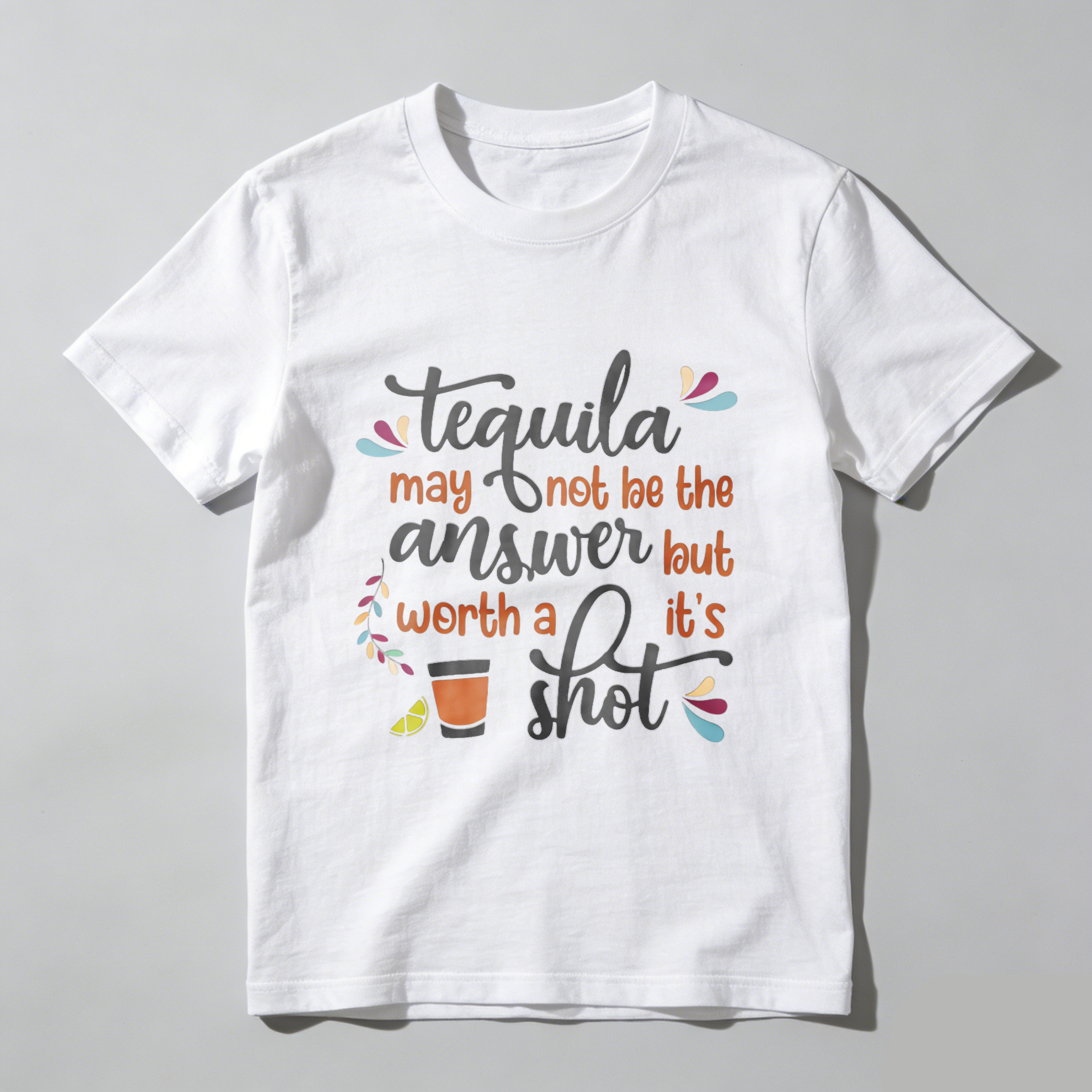 TEECURENT Tequila May Not Be The Answer But Its Worth A Shot Funny T-Shirt For Women And Men With Tequila Quote And Cocktail Design WOMEN
