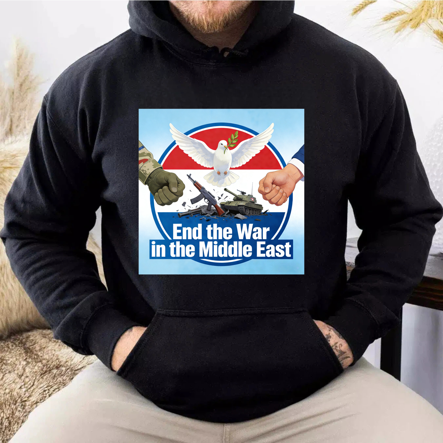 TEECURENT End The War In The Middle East Peace Dove Hoodie With Graphic Design For Peace Advocates And Humanitarian Supporters