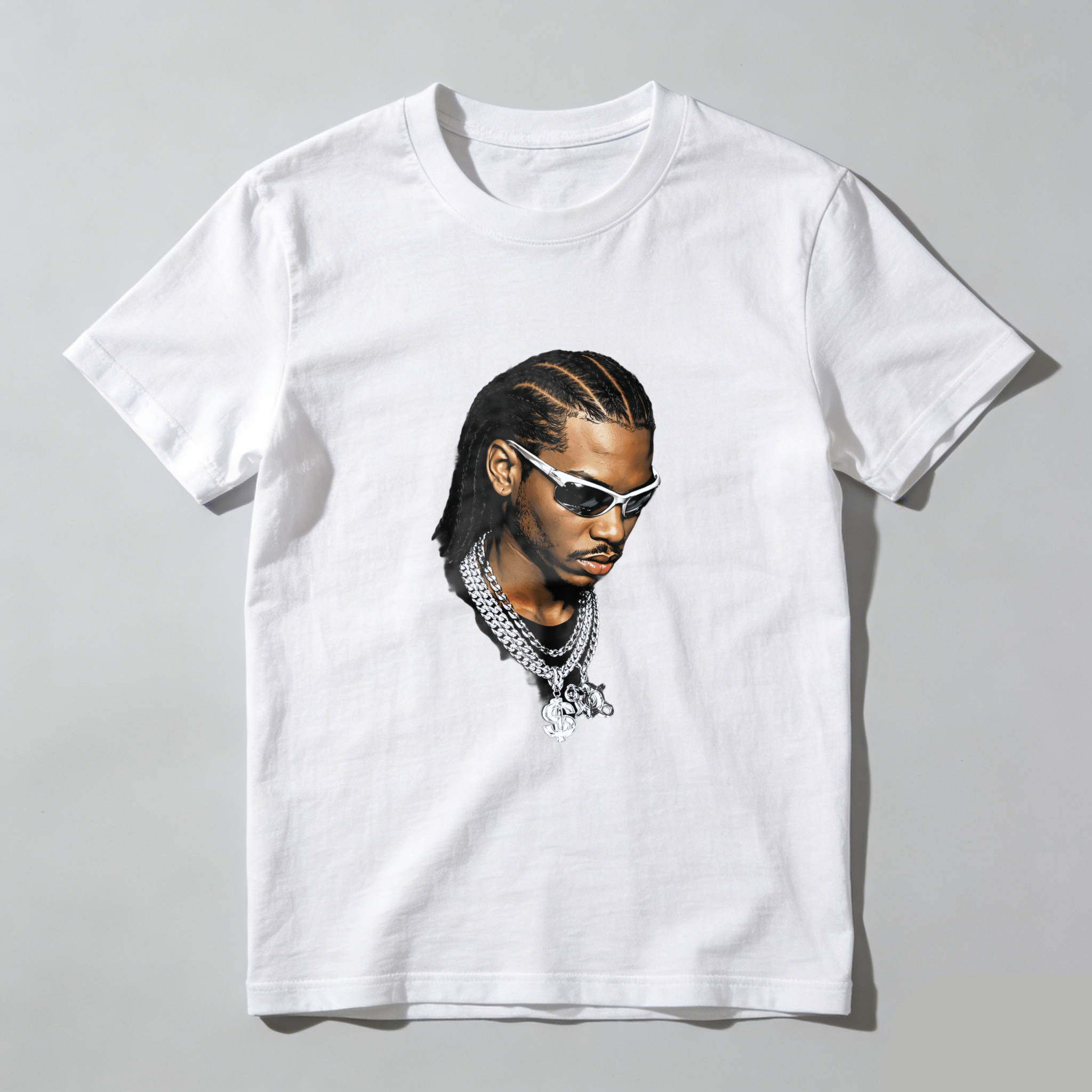 TEECURENT T Shirt Black With Portrait Of Man Wearing Sunglasses And Chain Necklace Streetwear Style Graphic Design