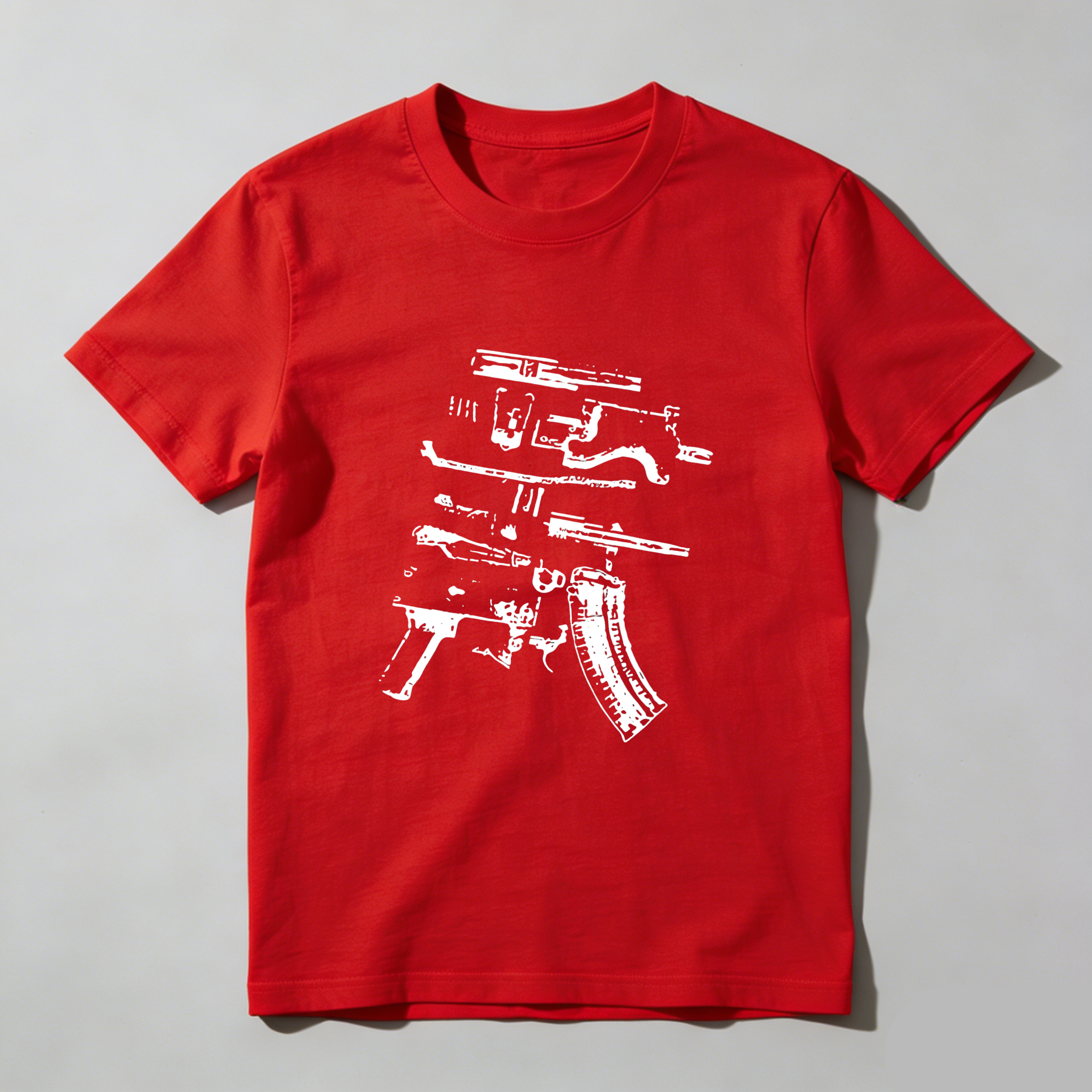 TEECURENT T-SHIRT  Gun Parts Exploded Diagram White Print