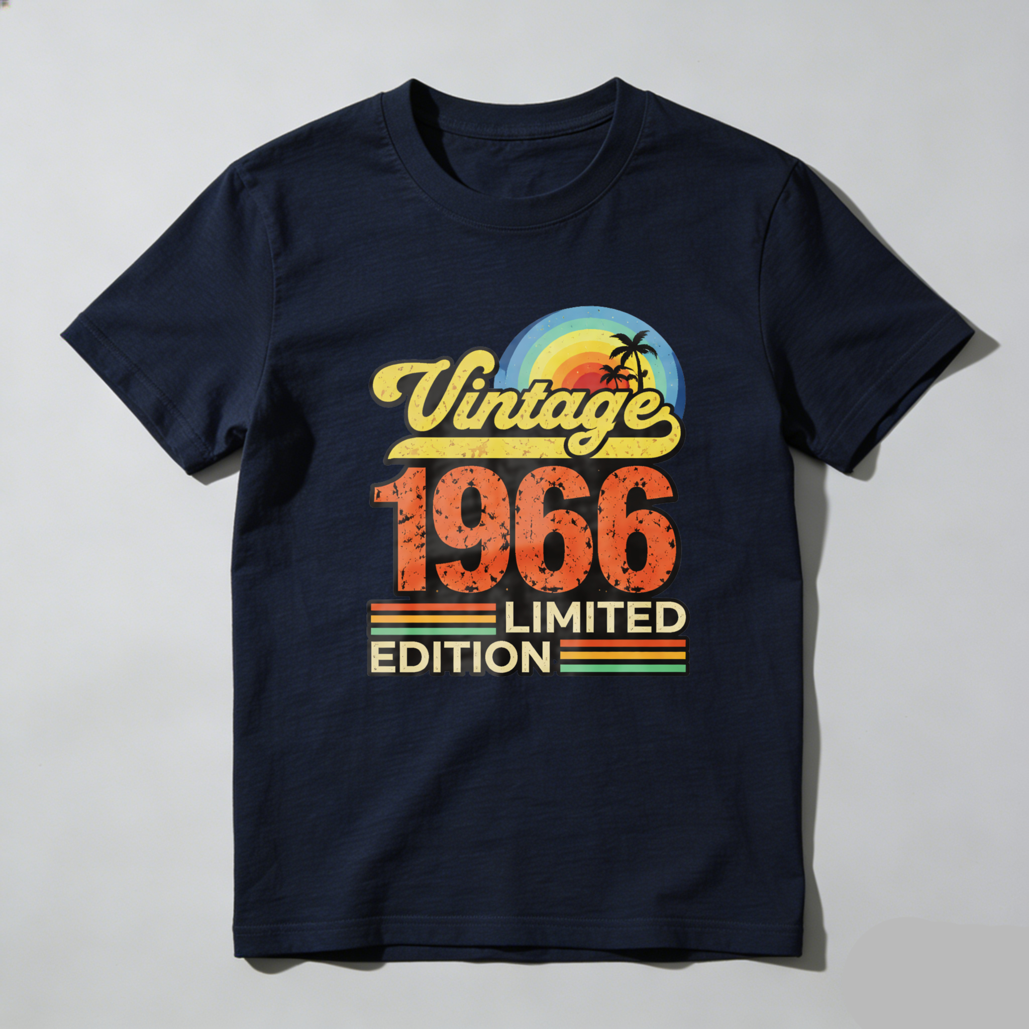 TEECURENTVintage 1966 Limited Edition T Shirt Retro Palm Tree Sunset Design Black Men Women Unisex Casual Wear-TeeCurent