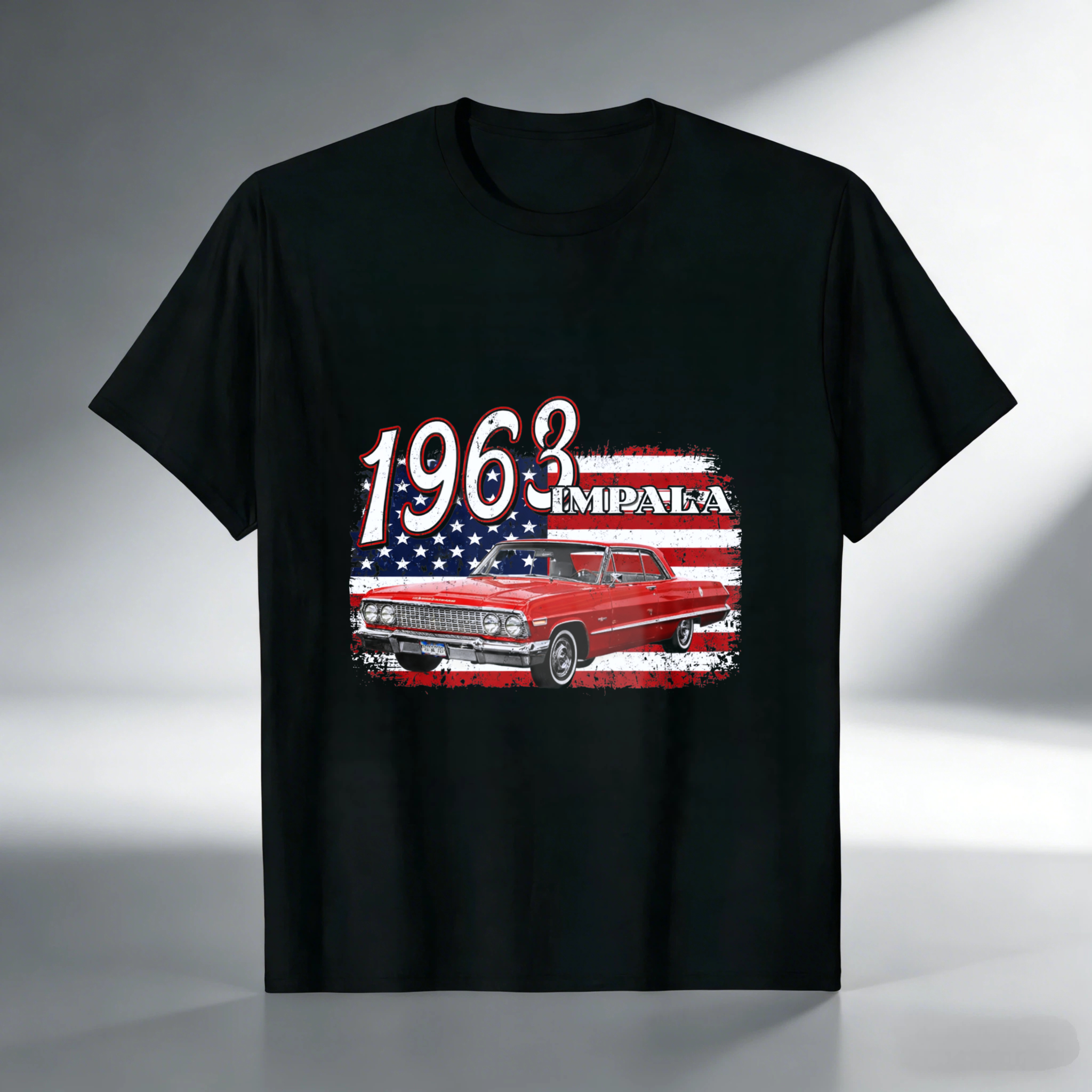1963 Impala Classic Car American Flag T Shirt Men Women Vintage Muscle Car Automotive Clothing Gift For Car Enthusiasts