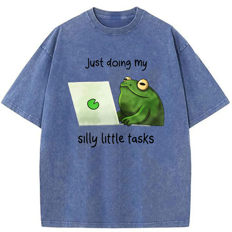 Frog Using Laptop With Text Above And Below tshirt 100% cotton