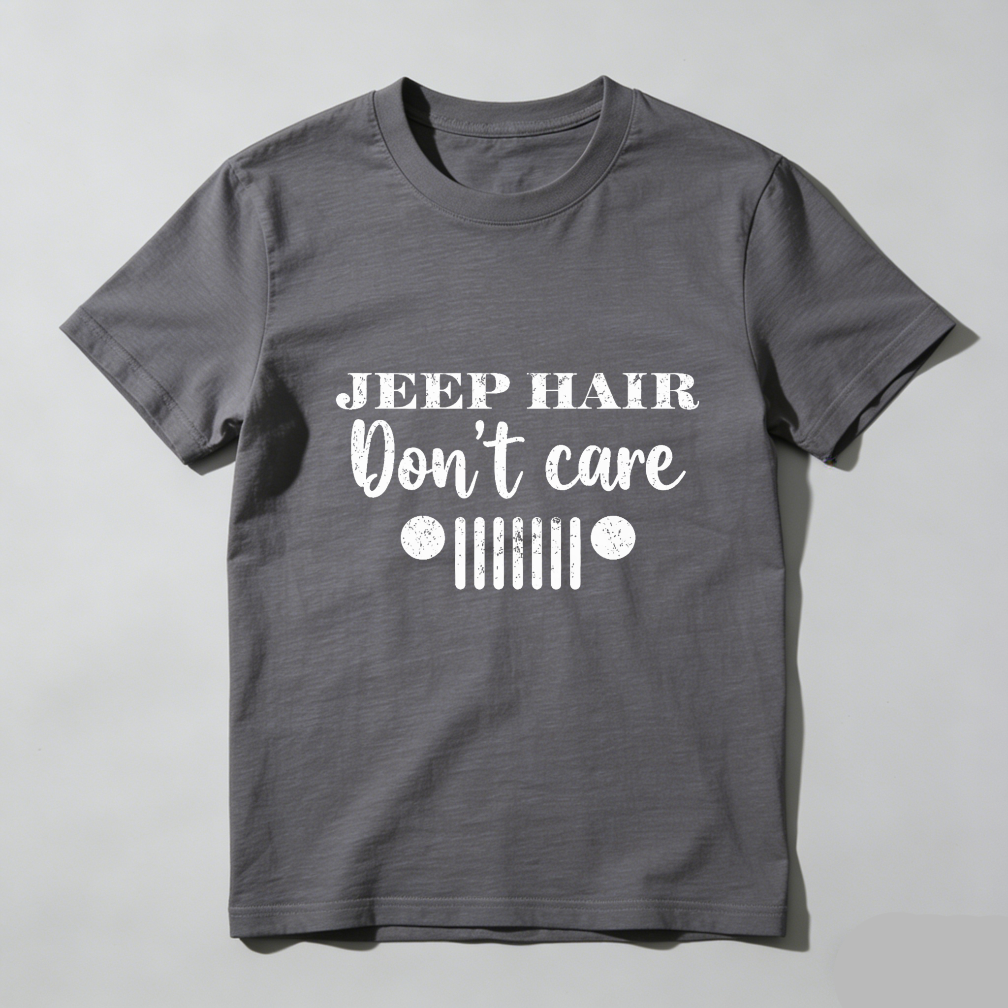 Jeep Hair Dont Care T Shirt With Jeep Grill Design For Jeep Lovers And Outdoor Enthusiasts