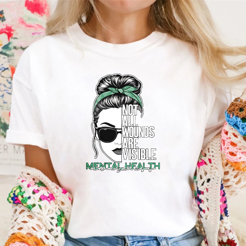 Mental Health Awareness Not All Wounds Are Visible Woman With Sunglasses And Hair Bun Unisex Classic T-shirt