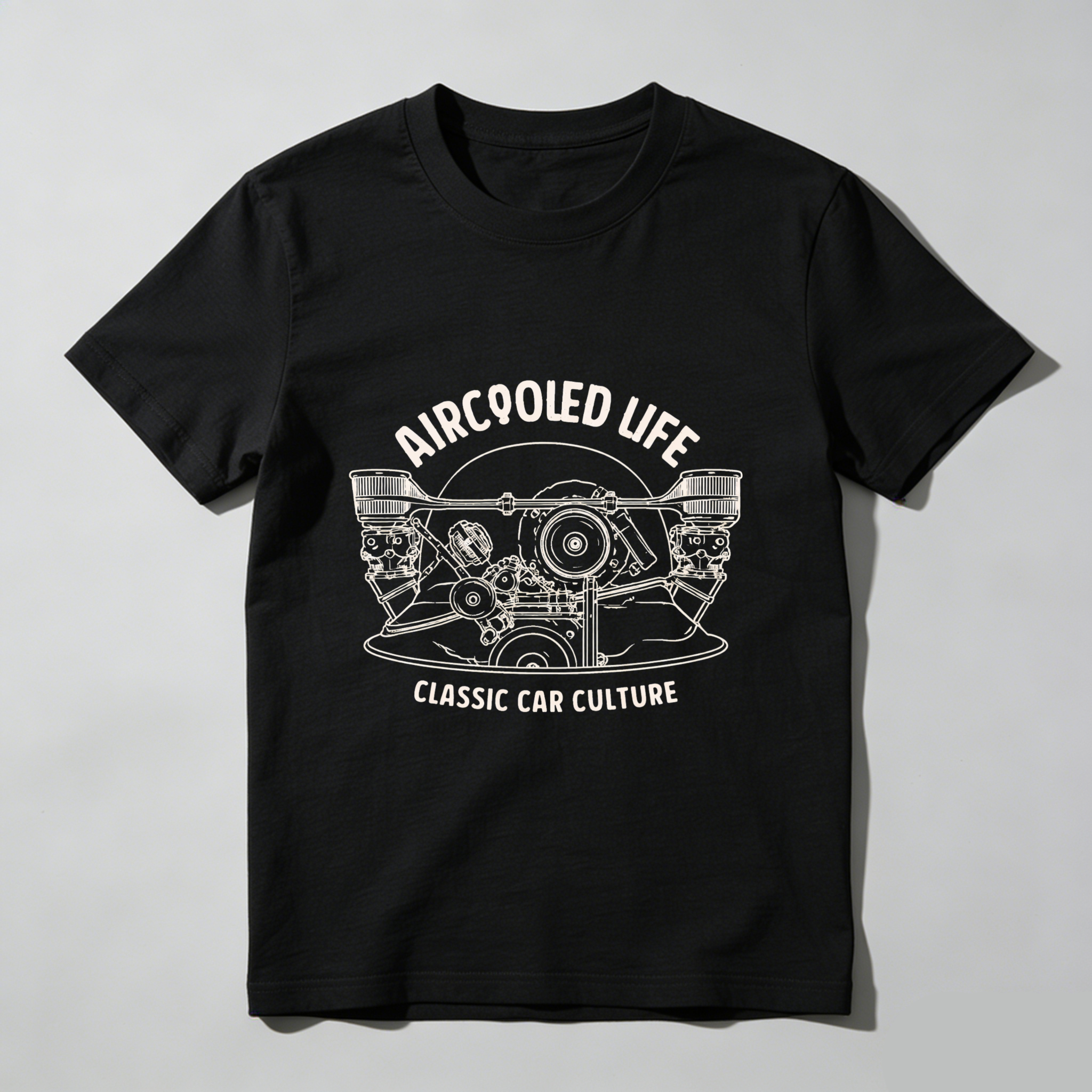 Aircooled Life Classic Car Culture T Shirt Vintage Automotive Engine Design Black Cotton Men's Tee