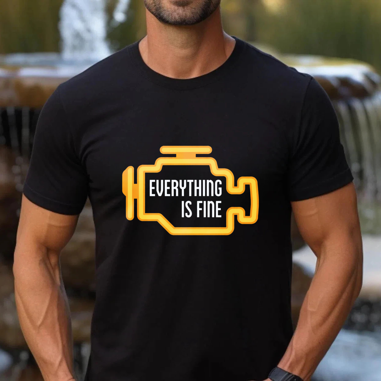 Everything Is Fine T Shirt With Car Engine Design Black Cotton Tee For Men Women Unisex Casual Wear Automotive Humor Gift
