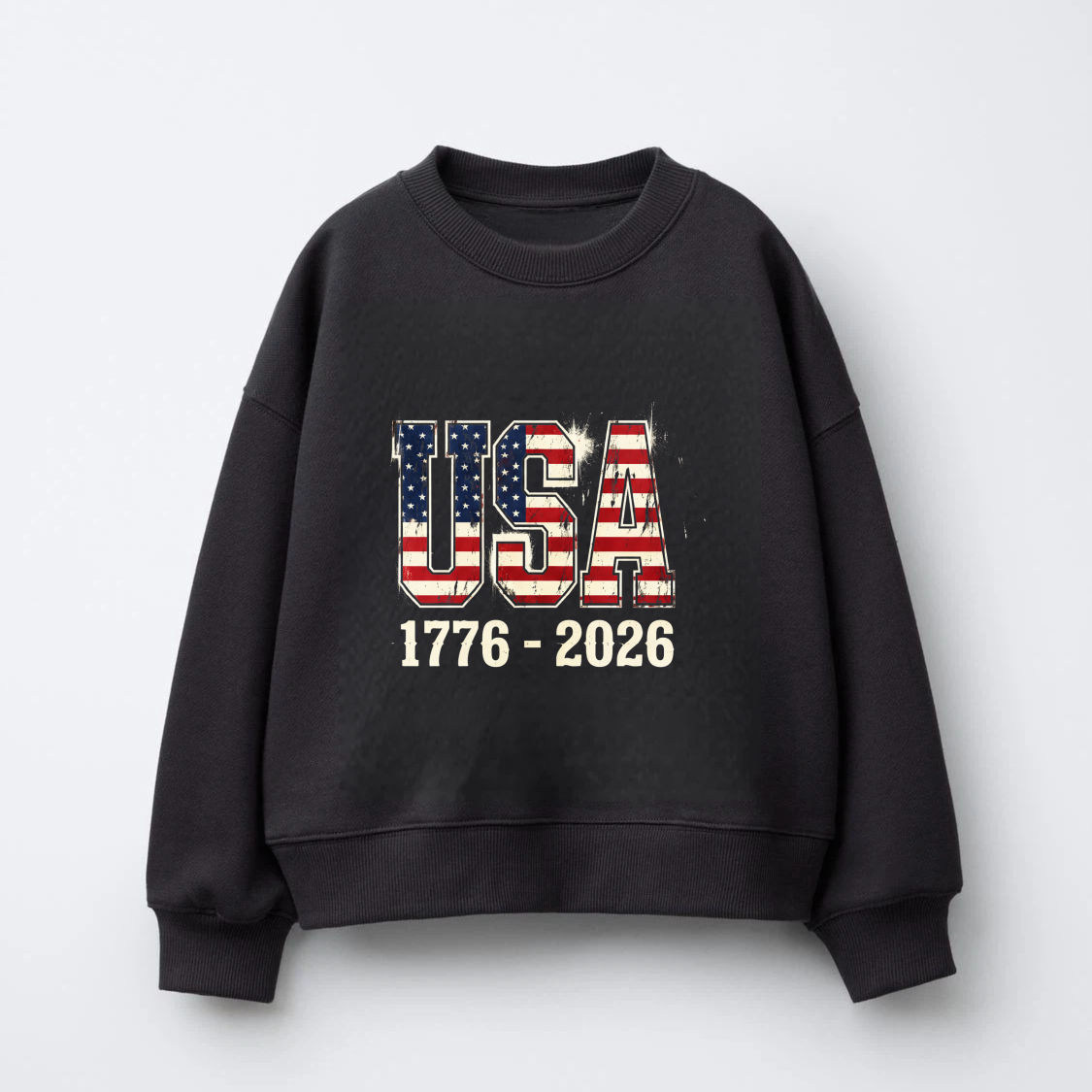 Usa 1776 2026 American Flag Sweatshirt Black Crewneck Pullover Long Sleeve Casual Top