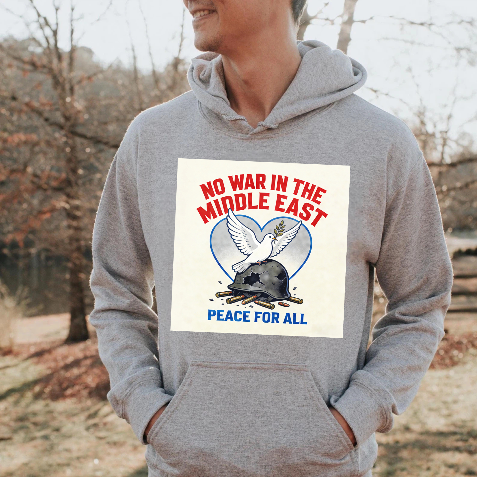 TEECURENT No War In The Middle East Peace For All Hoodie With Dove And Helmet Design