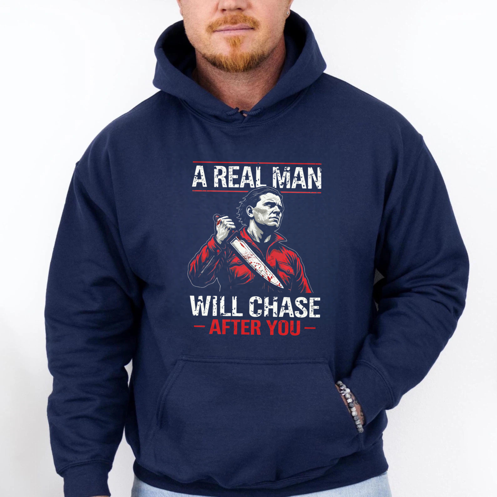 TEECURENT Gildan A Real Man Will Chase After You Halloween Horror Movie Character Hoodie Sweatshirt For Men Women Unisex Pullover Casual Top