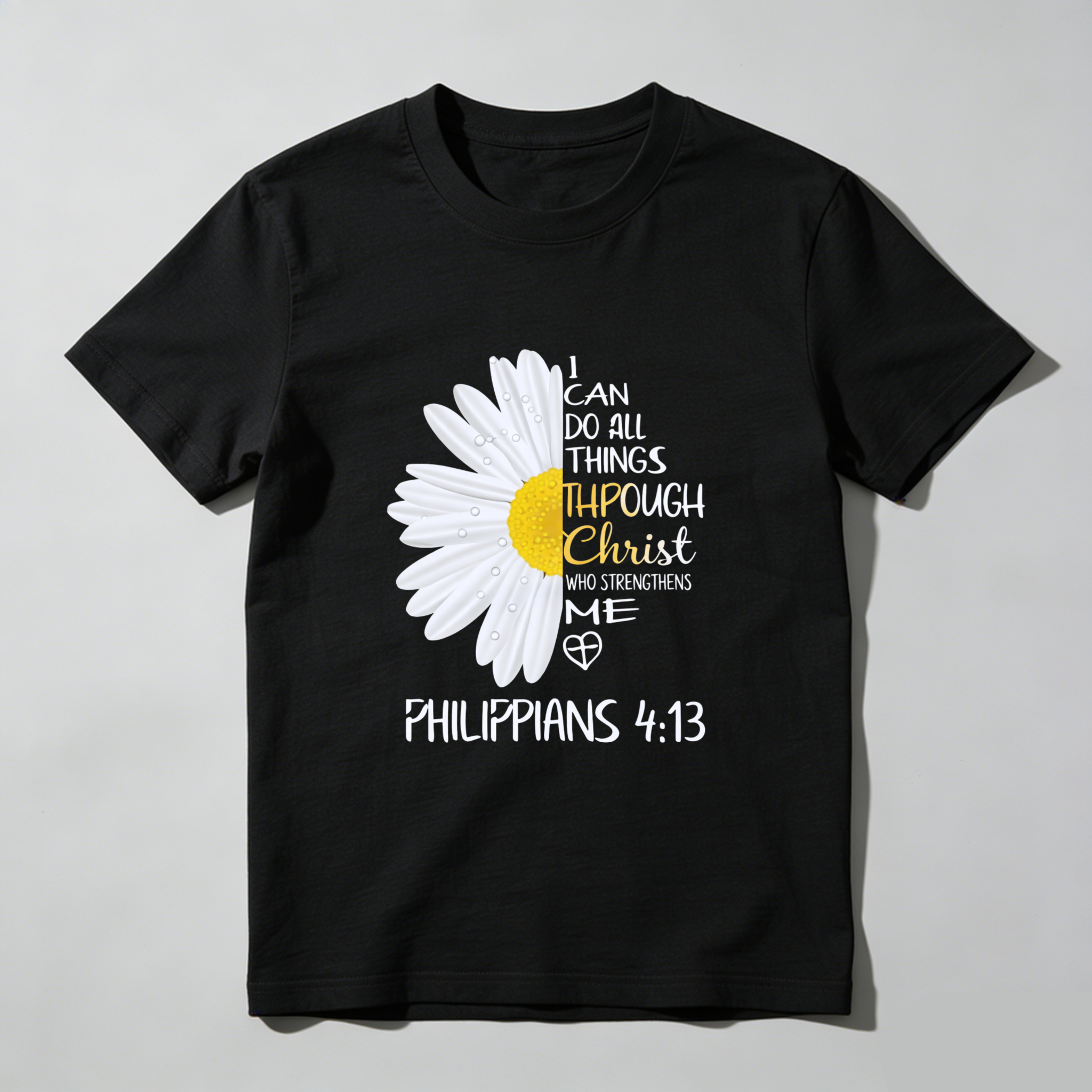 TEECURENT I Can Do All Things Through Christ Who Strengthens Me Philippians 413 Daisy Flower Christian T Shirt WOMEN