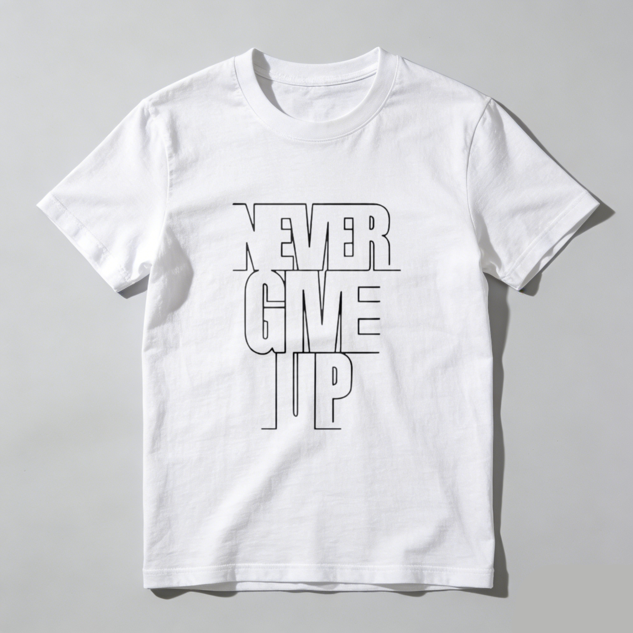 100% Cotton A Men'S Casual Cotton T-Shirt With The Words "Never Give Up" Printed On It - Crew Neck, Slight Elasticity, Knitted Fabric, Regular Version, Summer Short-Sleeved T-Shirt Suitable For Adults, Large Size Option Golf Gift T-Shirt For Men And Women