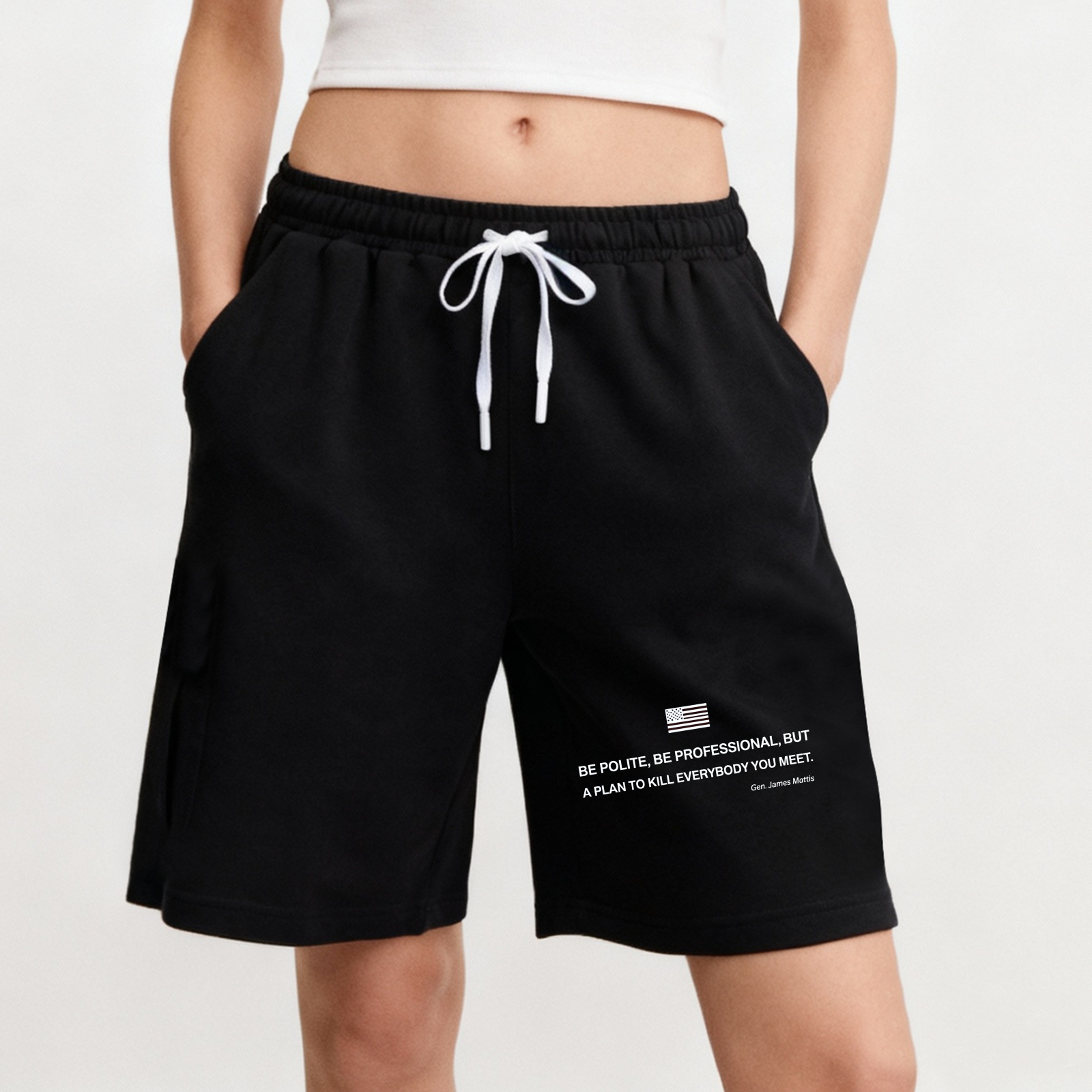 TEECURENT Be Polite Be Professional But Have A Plan To Kill Everybody You Meet Shorts With American Flag Design Men's Casual Sport Shorts