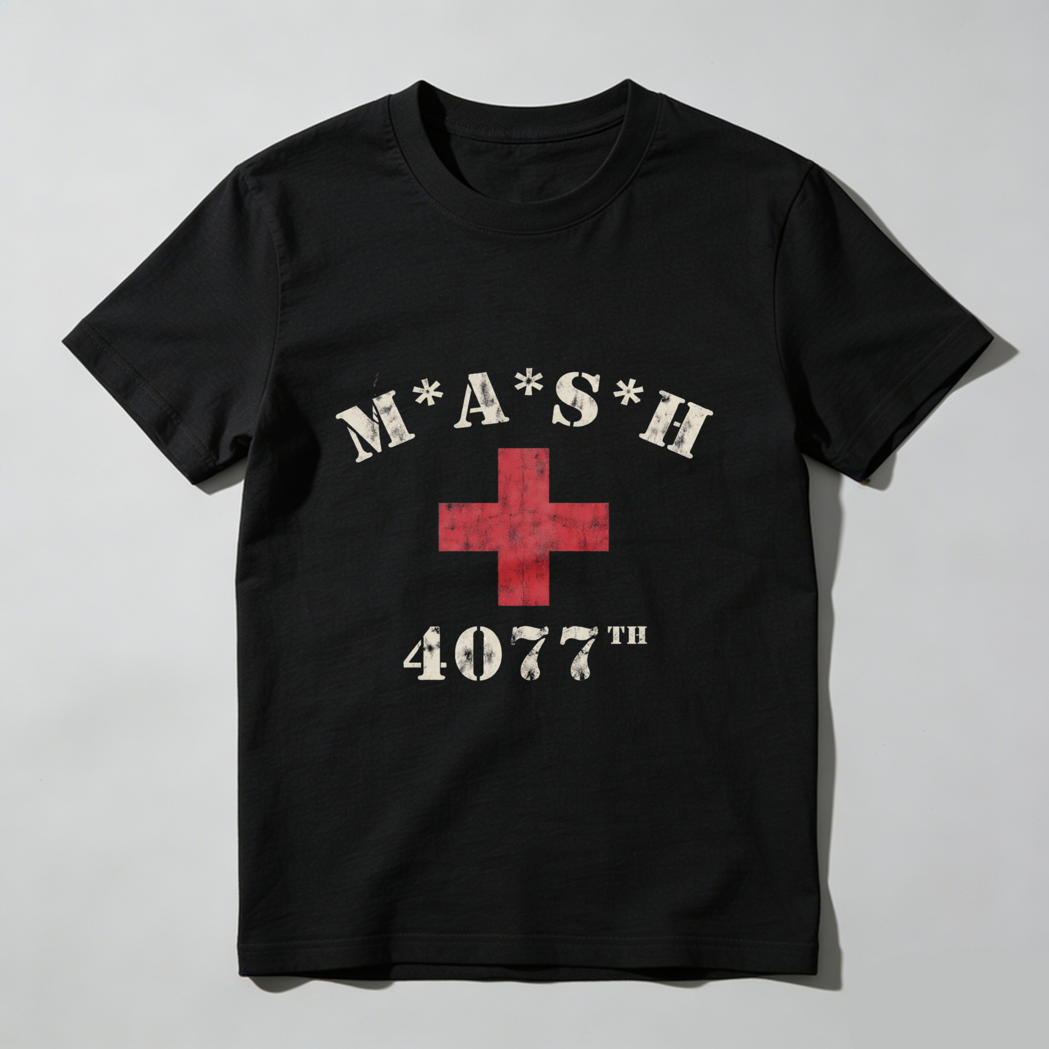 TEECURENT Mash 4077th Military Hospital T-Shirt Black Classic Design Red Cross Emblem Men Women Unisex Apparel