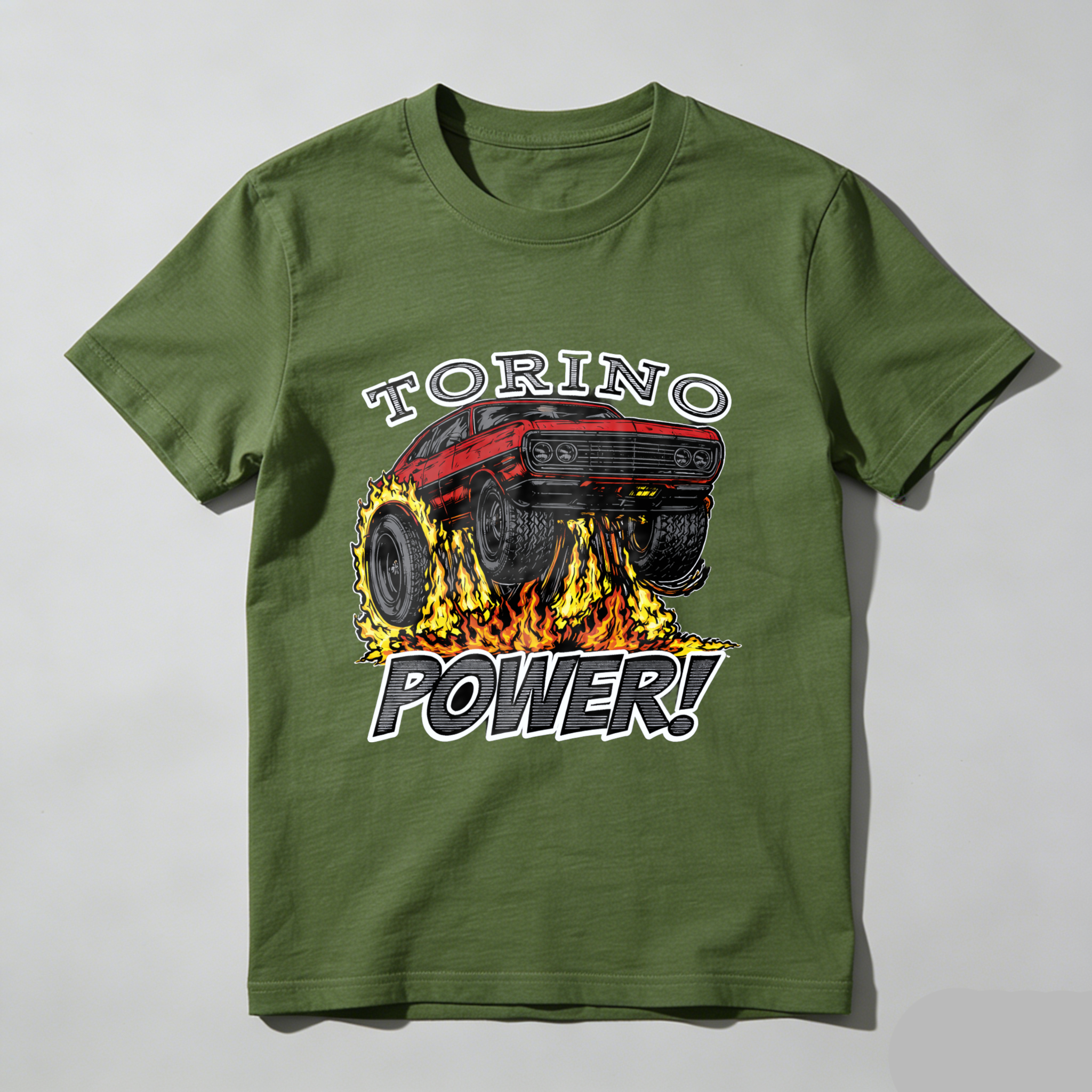 Torino Power Muscle Car T Shirt Classic Red Hot Rod Design Flame Graphic Men Women Auto Enthusiast Gift Apparel