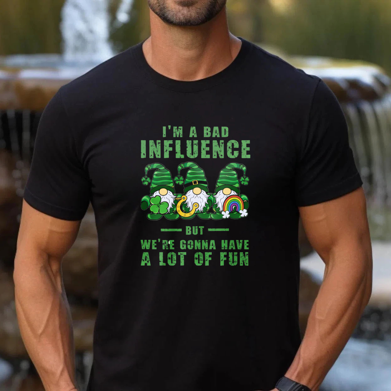 TEECURENT I M A Bad Influence But Were Gonna Have A Lot Of Fun St Patrick S Day Gnome T Shirt