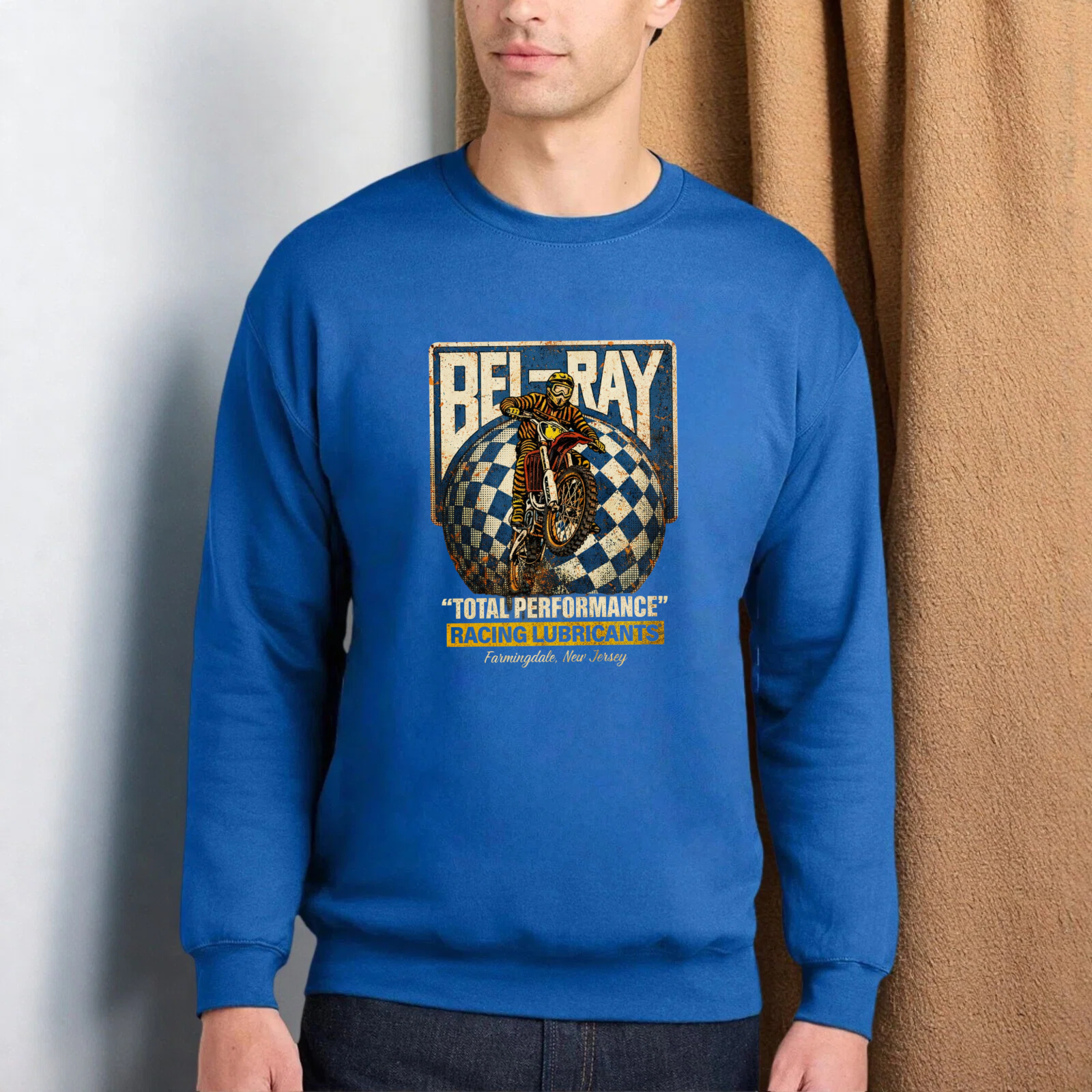 TEECURENT Bel Bay Total Performance Racing Lubricants Motorcycle Sweatshirt Classic Retro Design Black Crewneck Pullover