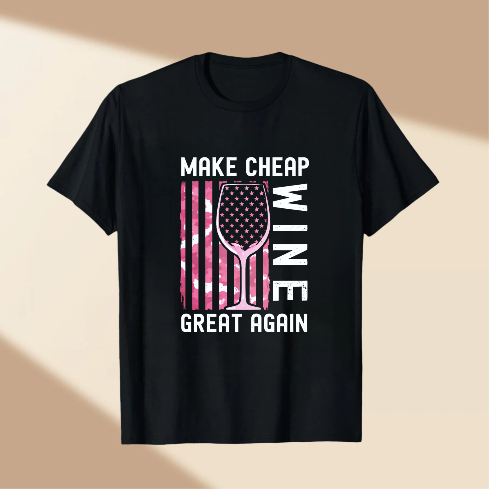 TEECURENT Make Cheap Wine Great Again Patriotic T-Shirt With American Flag Design For Wine Lovers And Humor Fans WOMEN