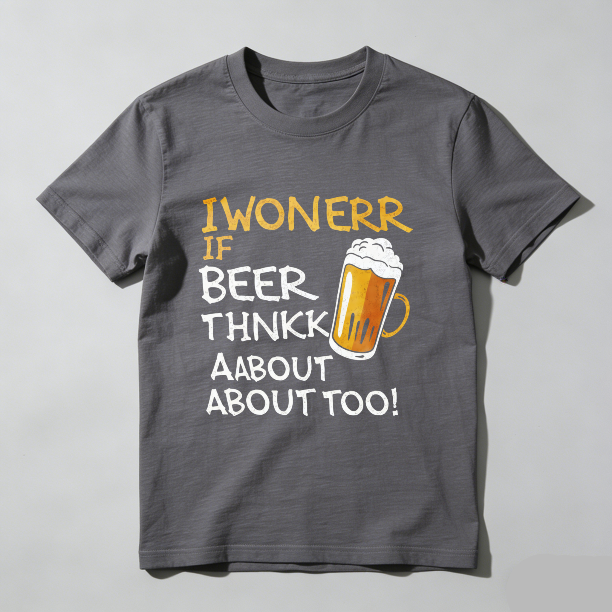 TEECURENT I Wonerr If Beer Thnkk About About Too Funny Beer Lover T Shirt Humorous Drinking Quote Graphic Tee For Men And Women WOMEN
