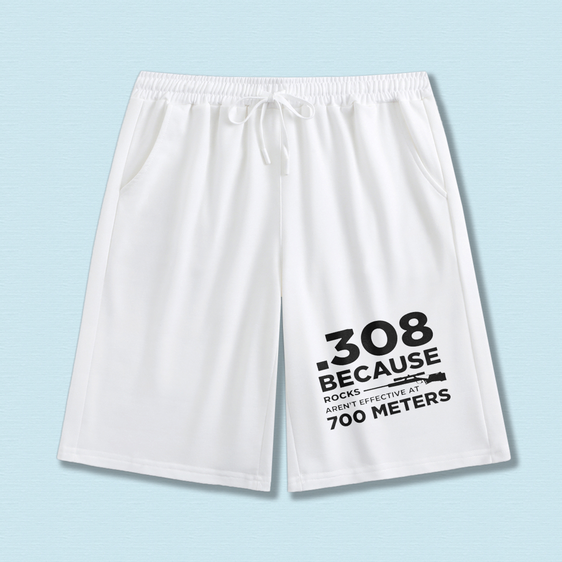 TEECURENT Men's Black Shorts 308 Because Rocks Arent Effective At 700 Meters Printed Drawstring Athletic Shorts