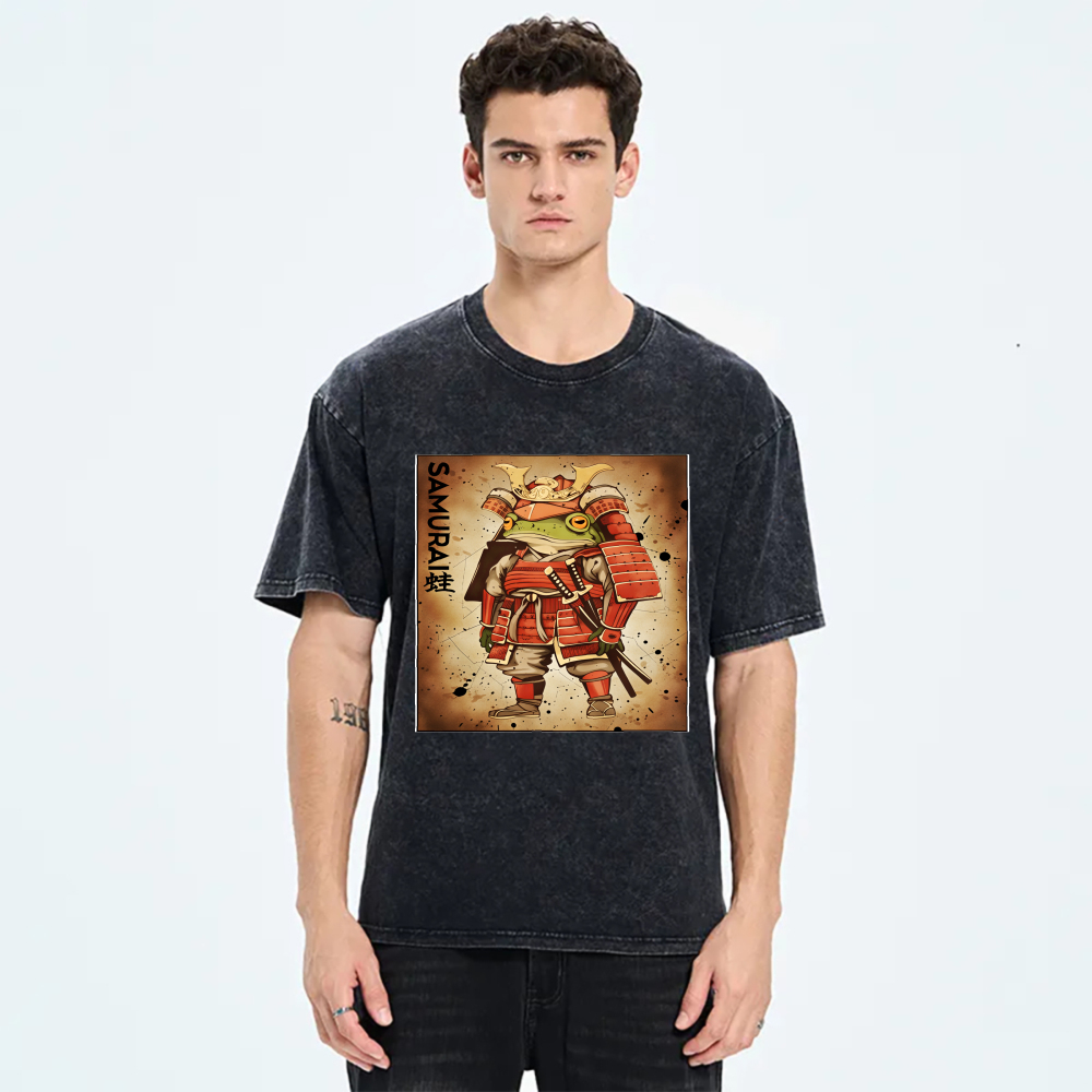 Samurai Frog In Red Armor With Sword tshirt 100% cotton