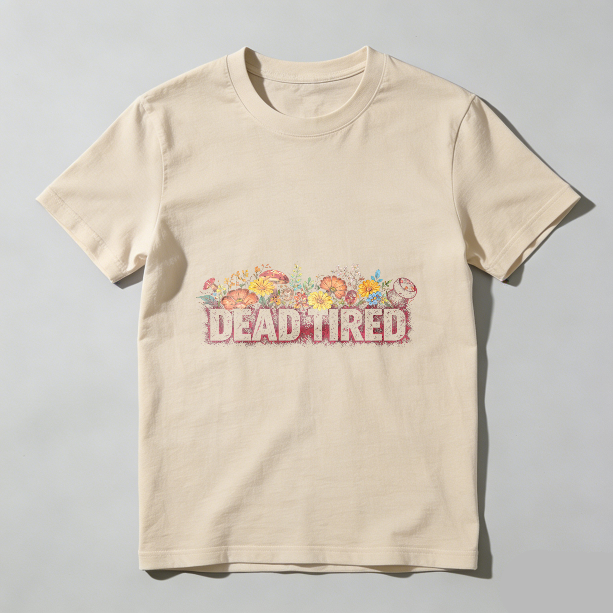 TEECURENT Dead Tired Floral Design Black T-Shirt For Women And Men Casual Wear Gift Idea WOMEN