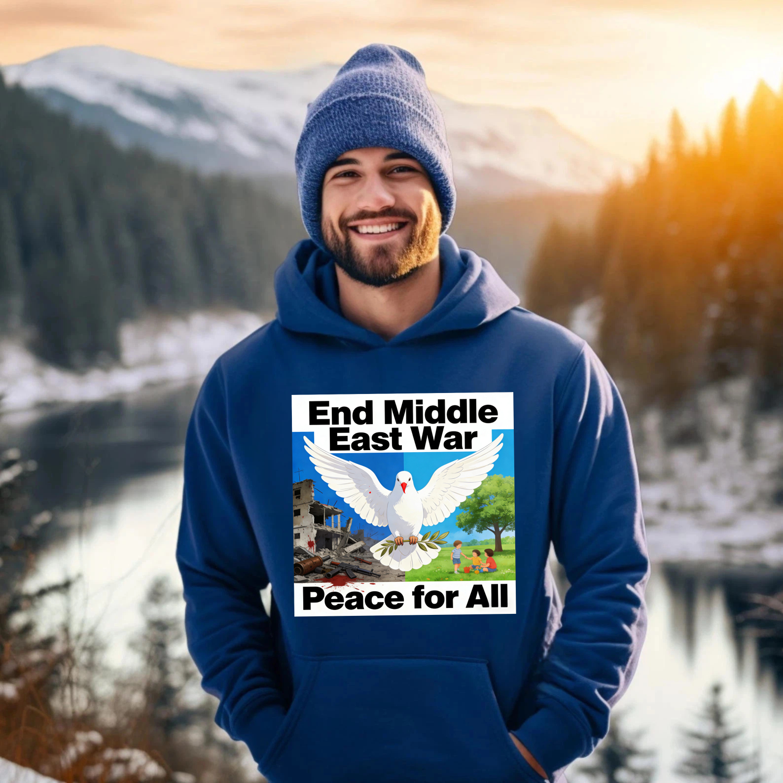 TEECURENT End Middle East War Peace For All Hoodie With Dove And Olive Branch Graphic Design For Peace Advocacy And Awareness