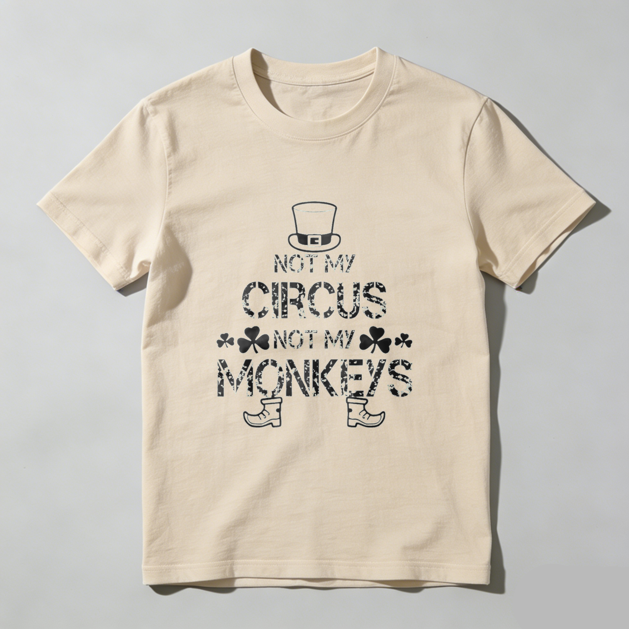 TEECURENT Not My Circus Not My Monkeys T-Shirt With Top Hat And Clover Design Black Cotton Shirt For Men Women Unisex Casual Wear Fun Statement Tee