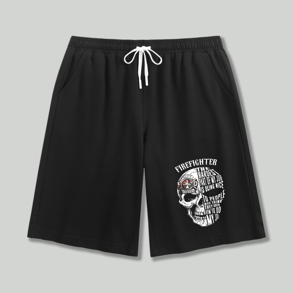 Firefighter Skull Graphic Print Casual Shorts