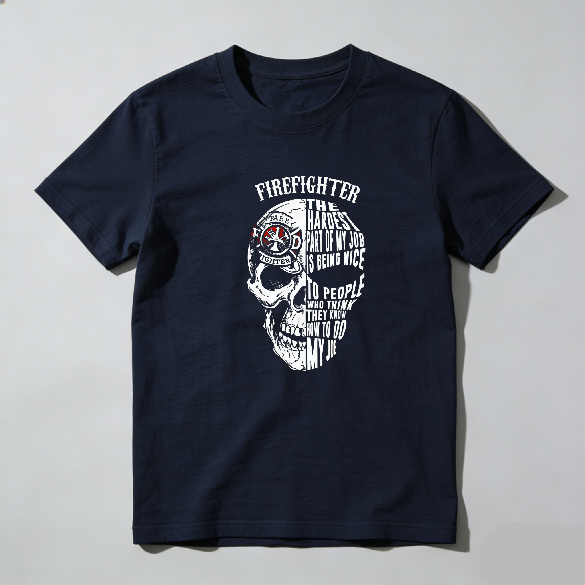 TEECURENT Firefighter Skull Design Pure Cotton Short Sleeve T Shirt-TeeCurent