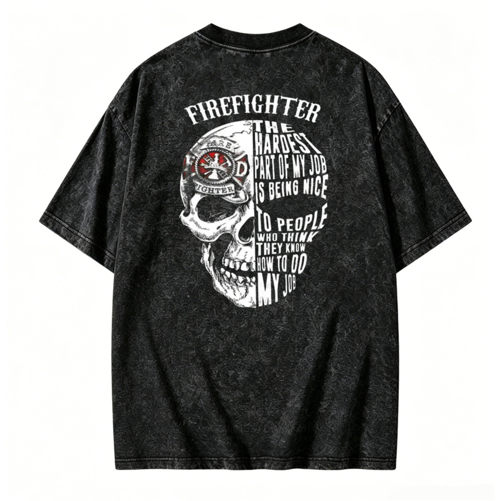 Firefighter Skull Quote Graphic Washed T-shirt