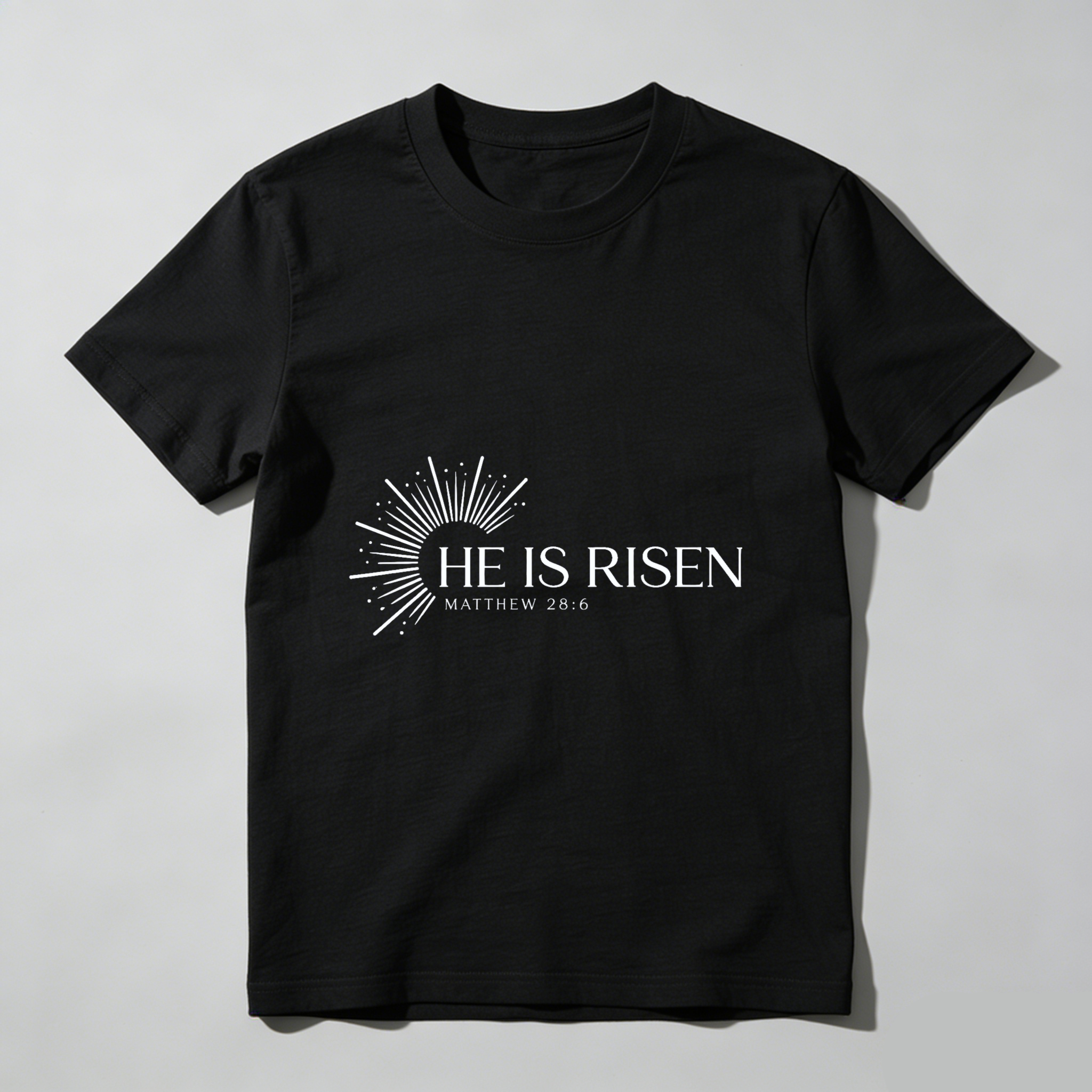 TEECURENT He Is Risen Easter T Shirt Christian Faith Gospel Matthew 28 6 Religious Apparel For Men Women Black Cotton Tee Shirt WOMEN