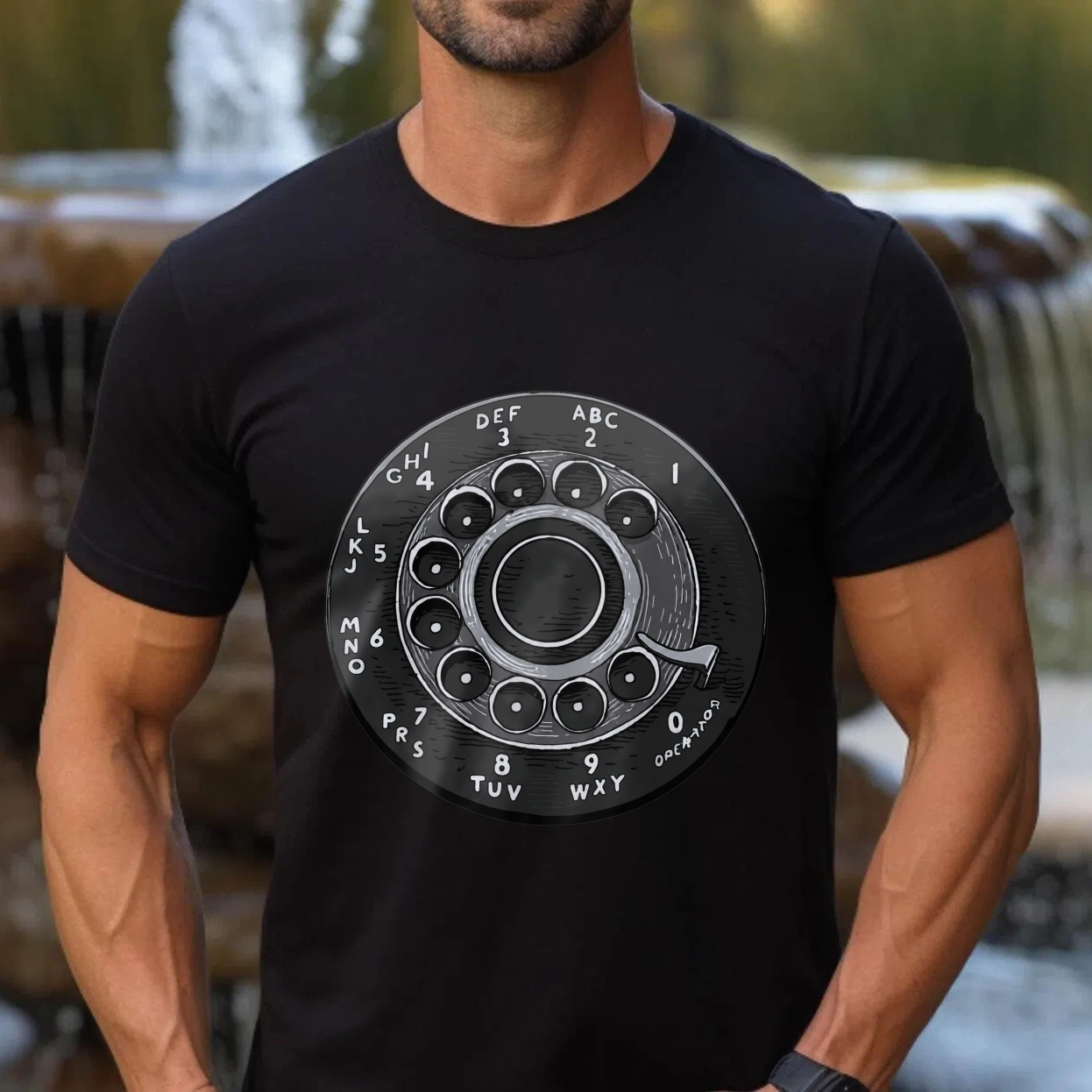 Retro Rotary Dial Phone T-Shirt Vintage Telephone Design Black Classic Men's Shirt Made In Usa