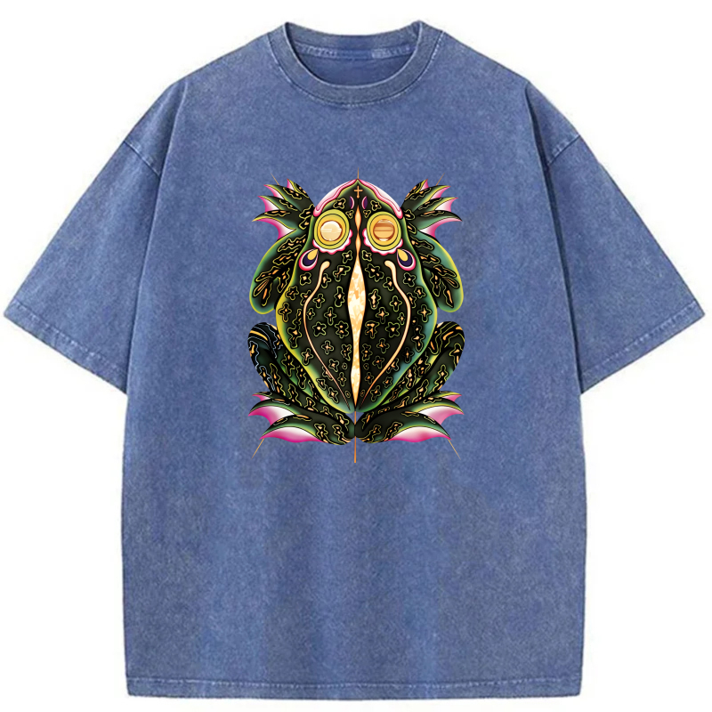 Colorful Frog With Glowing Eyes And Patterns tshirt 100% cotton