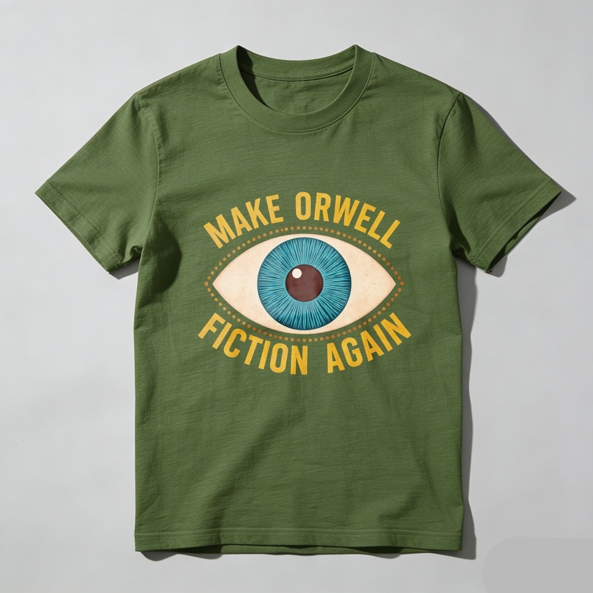 TEECURENTMake Orwell Fiction Again T Shirt With Eye Design Black Graphic Tee For Men And Women-TeeCurent
