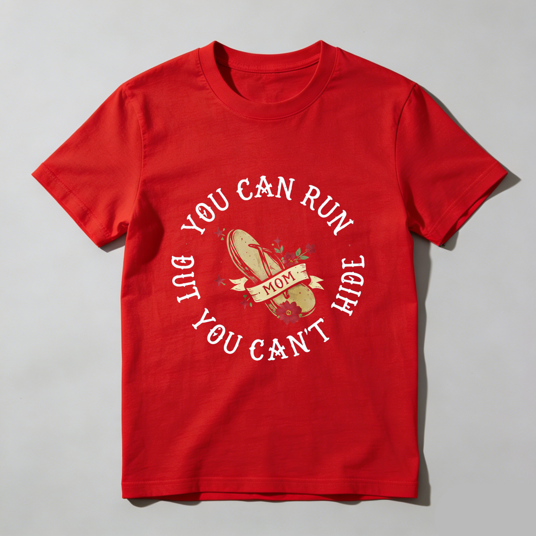 TEECURENT You Can Run But You Cant Hide Mom T Shirt With Flip Flop And Flowers Design For Mothers Day Gift WOMEN