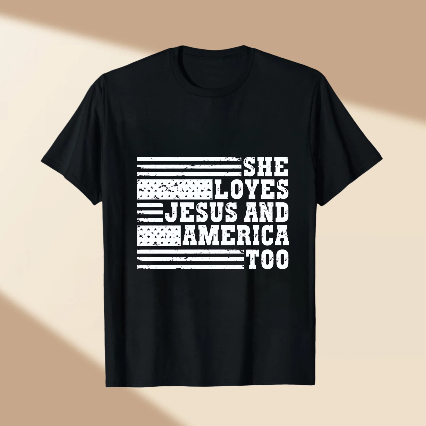 TEECURENT She Loves Jesus And America Too Patriotic Flag T Shirt WOMEN