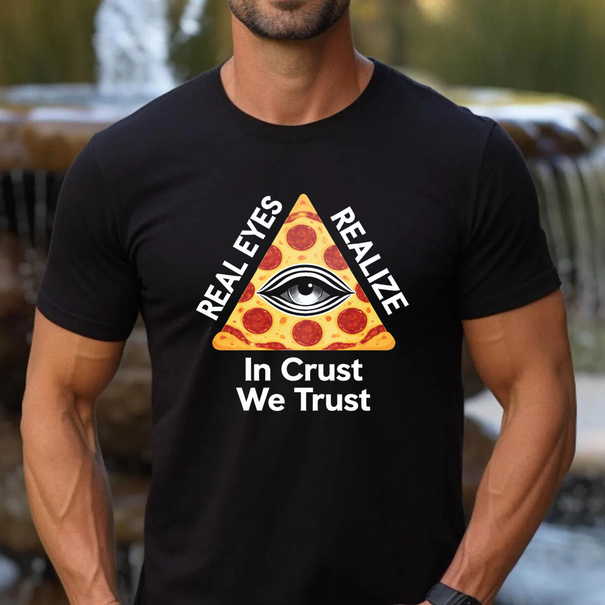 TEECURENT  Real Eyes Realize In Crust We Trust Pizza Eye Pyramid TEECURENT