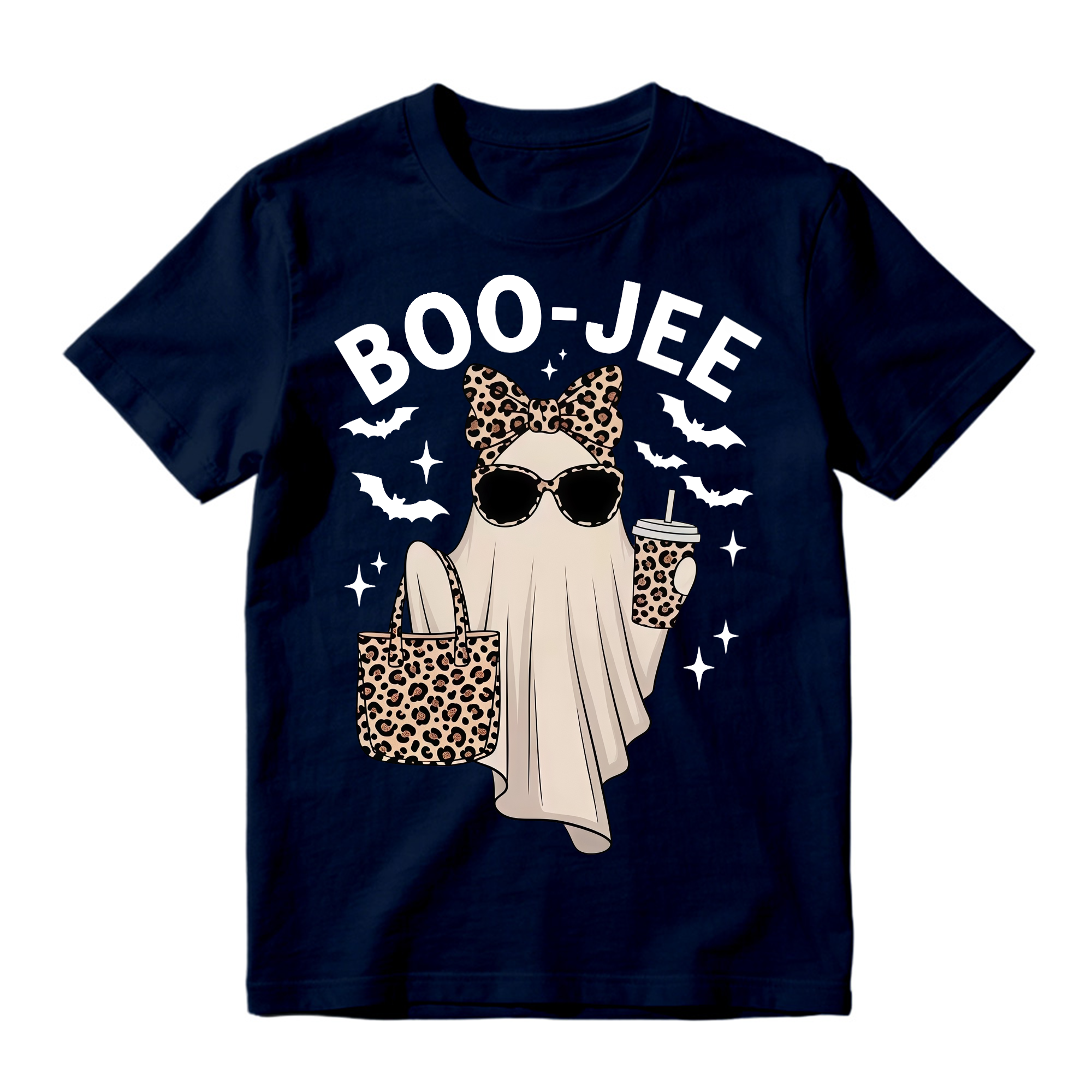 Boo Jee Leopard Print Ghost T Shirt Spooky Cute Halloween Graphic Tee