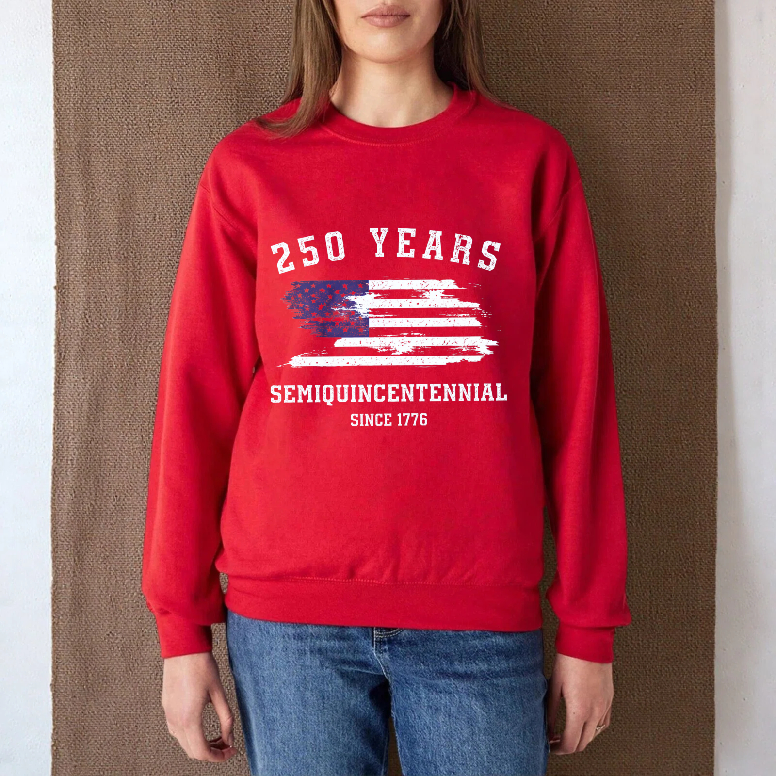 250 Years SemiQuincennial Since 1776 American Flag Sweatshirt Black Crewneck Pullover Unisex Casual Top