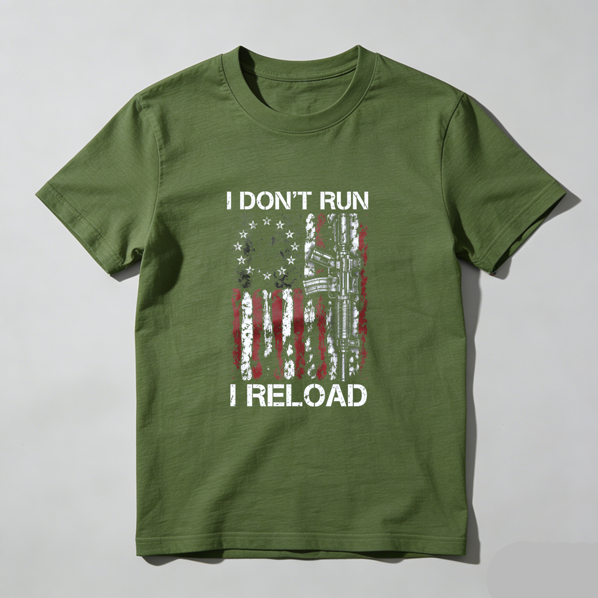 TEECURENT I Dont Run I Reload American Flag Gun T Shirt