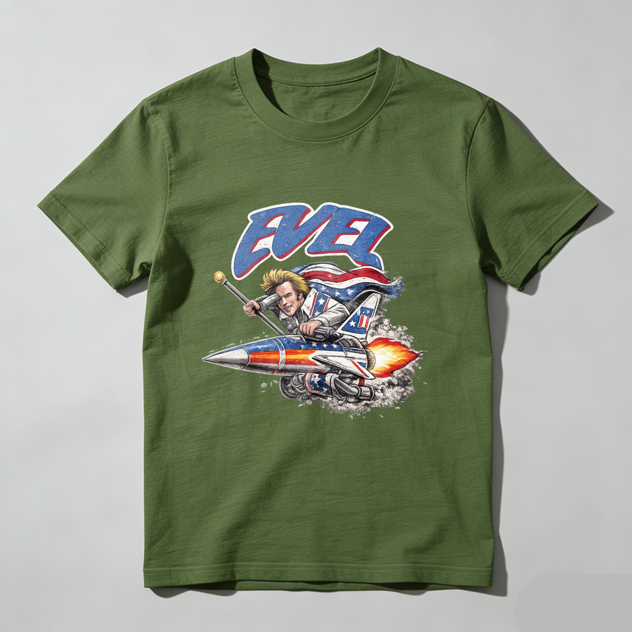 Ever Rock Star Guitar Player Riding Rocket Ship T-Shirt Made In Usa